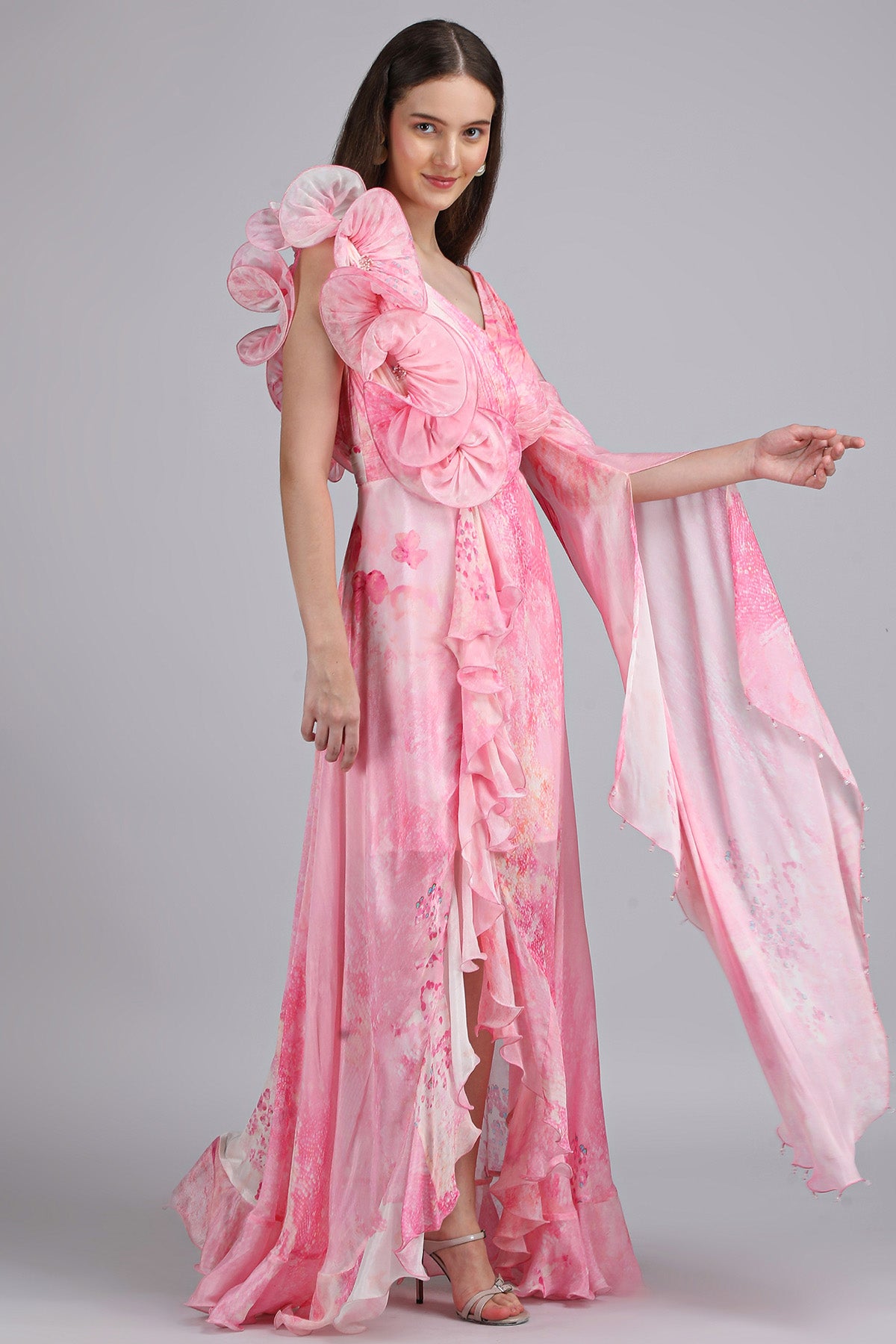 Pink Chiffon Self Texture Dress