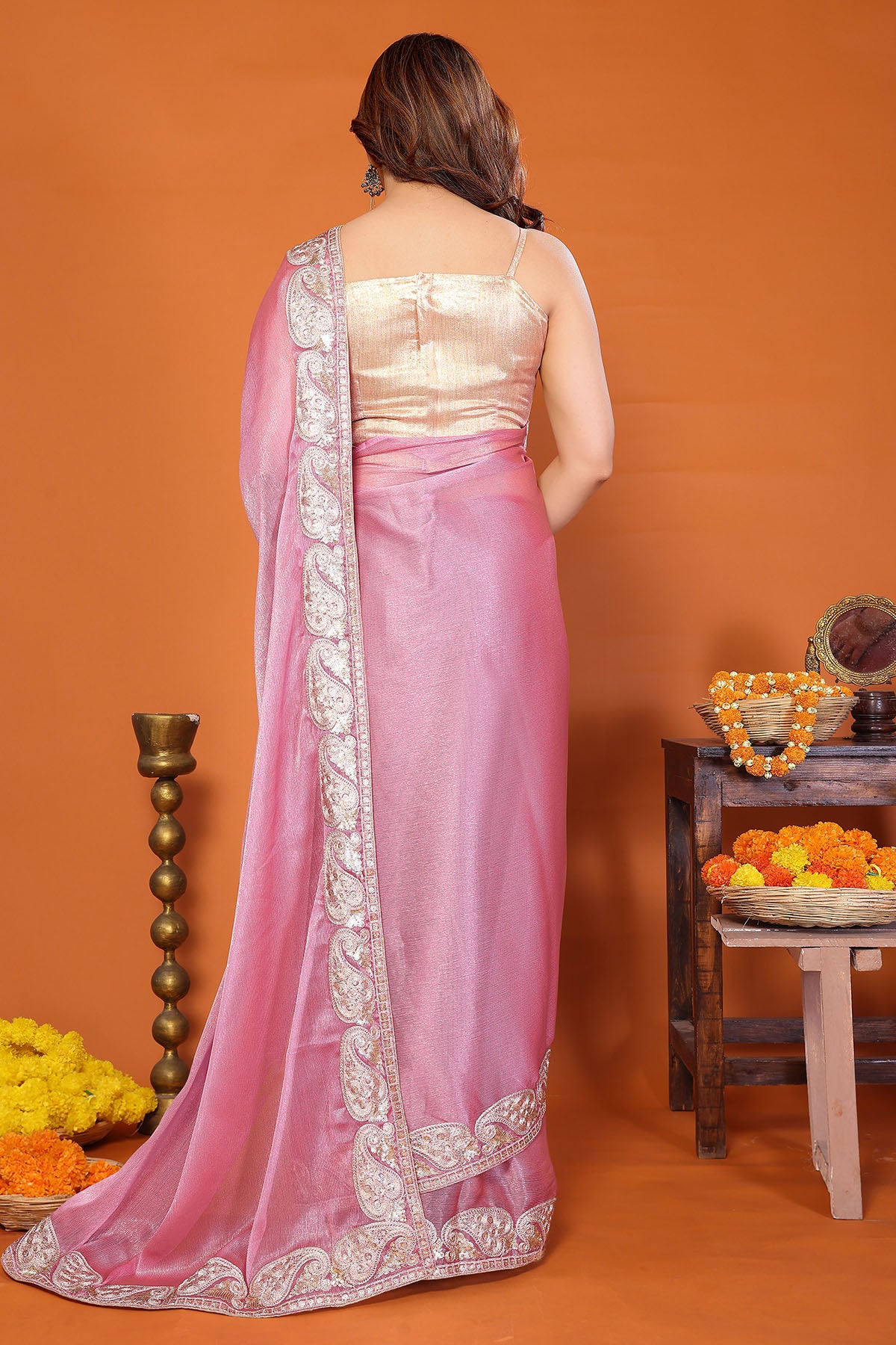 Pink Chiffon Sitara Gota Saree