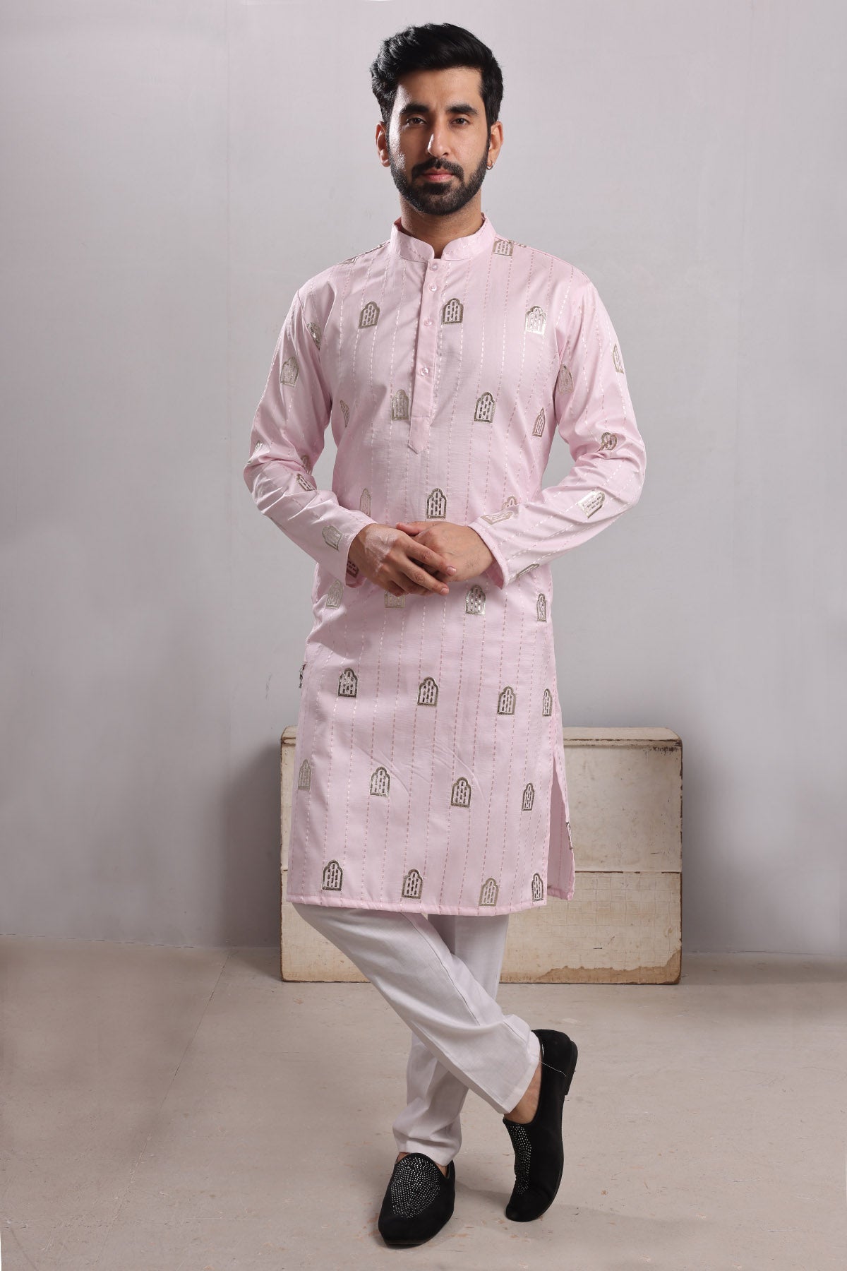 Buy Pink Chinese Collar Silk Kurta by SNEHA B - Men for men online at ScrollnShops