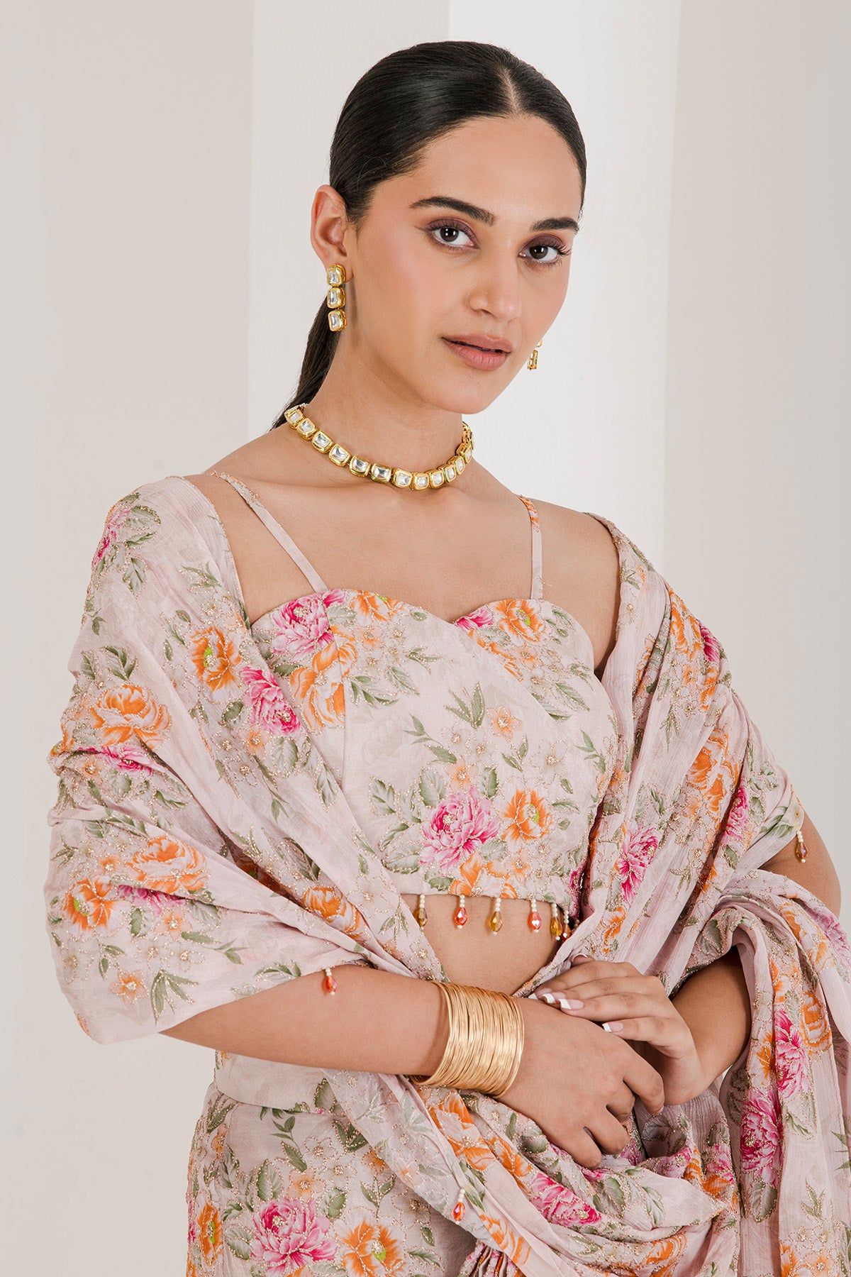 Pink Chinnon Pre-Stitched Saree