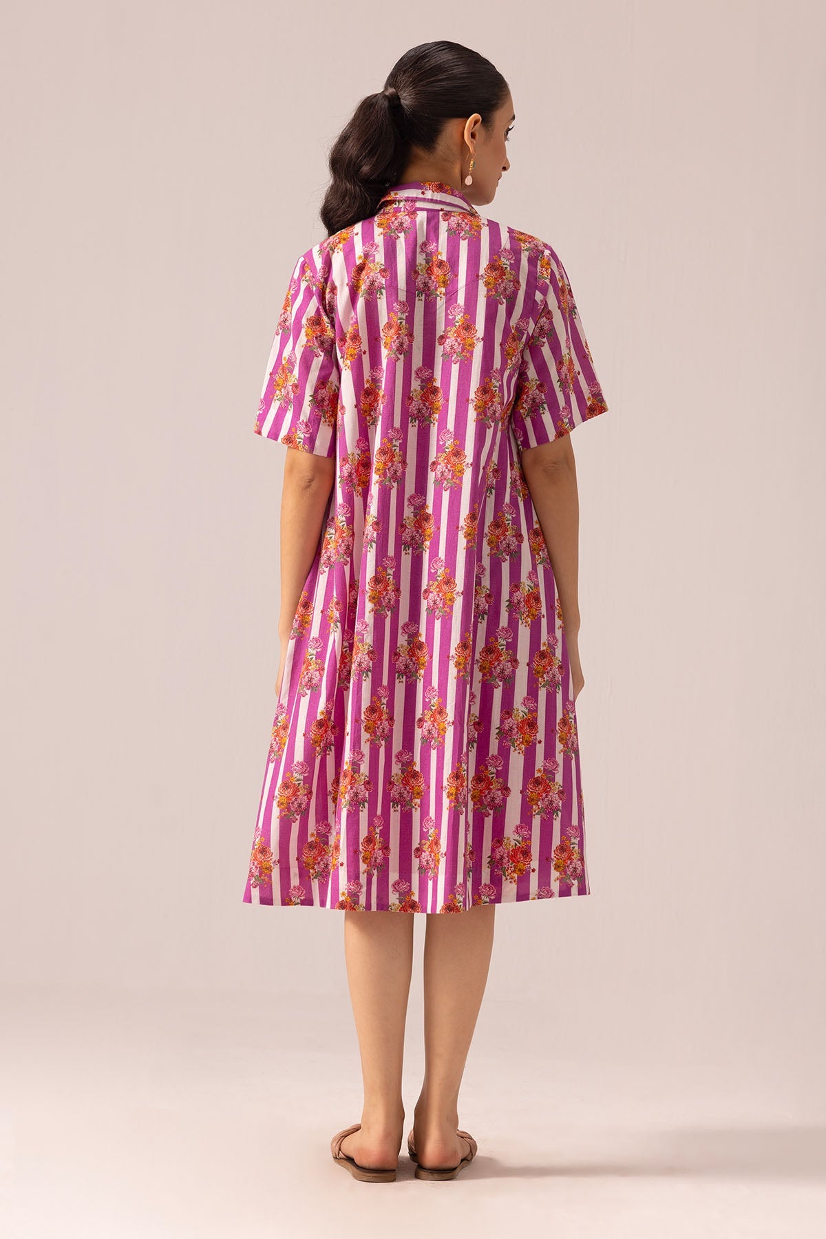 Buy Pink Collar Flowy Printed Dress By Label Shreya Sharma For Women Online at ScrollnShops