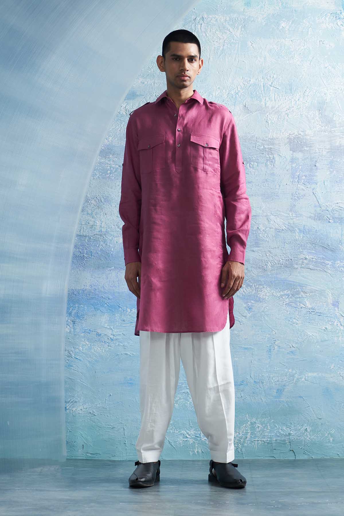 Buy Pink Collar Pathani Kurta Set by Charkhee for men online at ScrollnShops