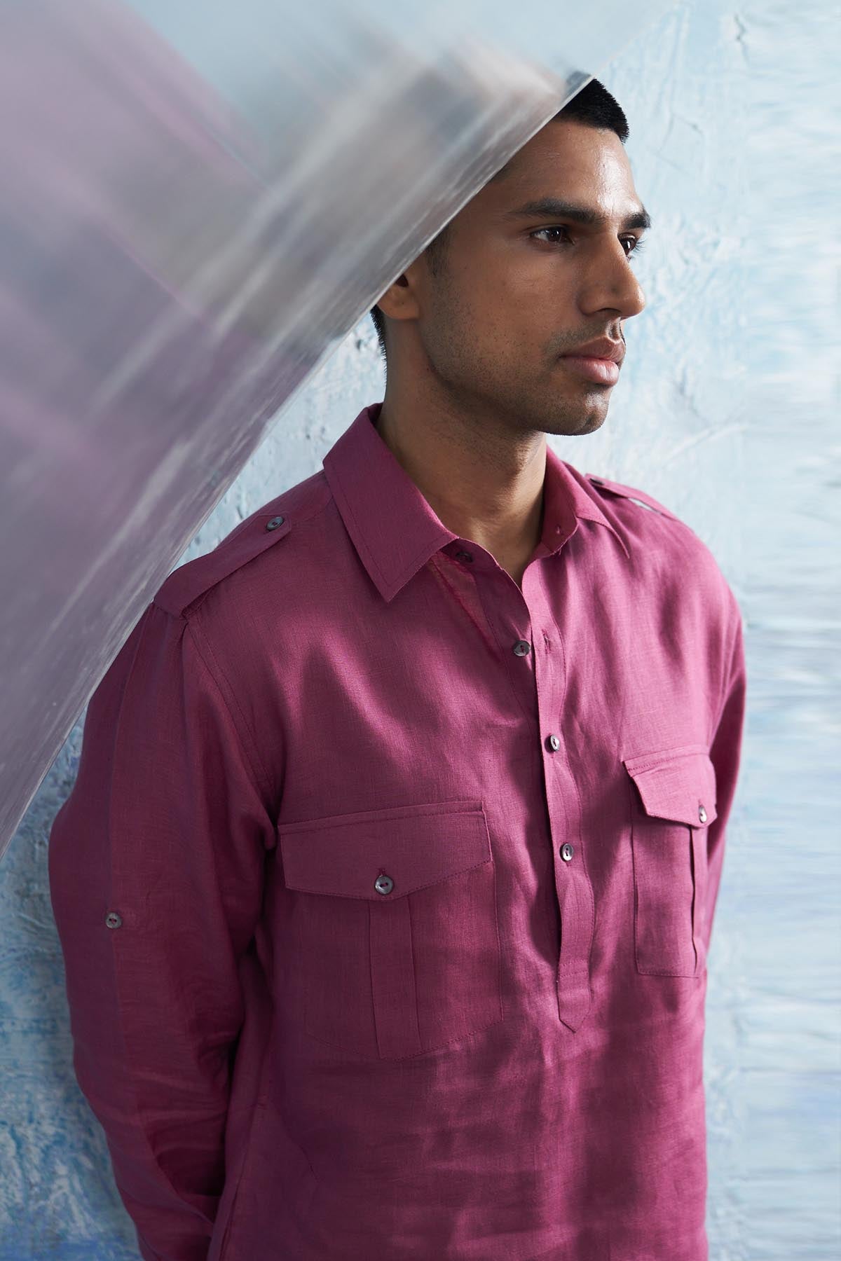 Pink Collar Pathani Kurta Set