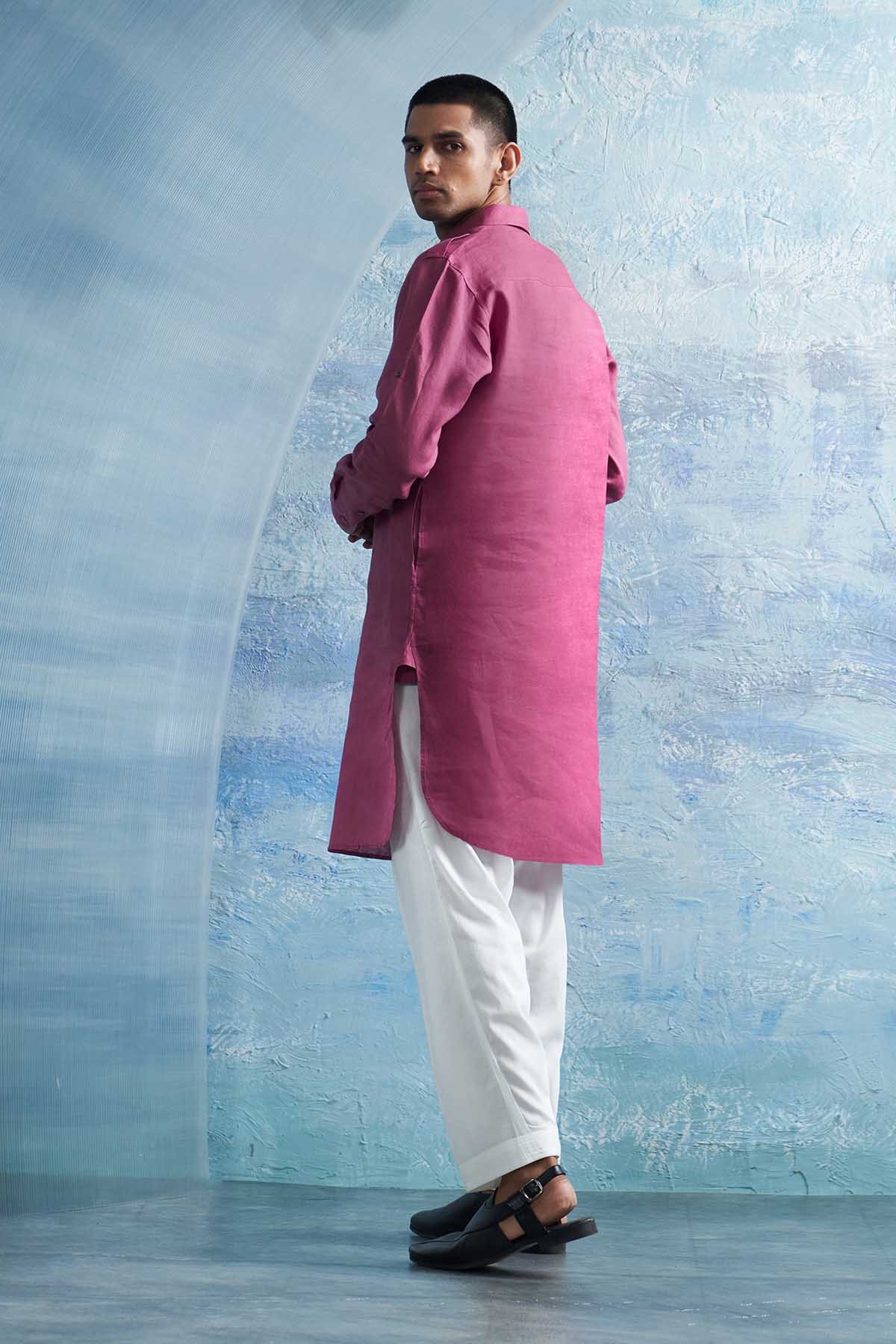 Pink Collar Pathani Kurta Set