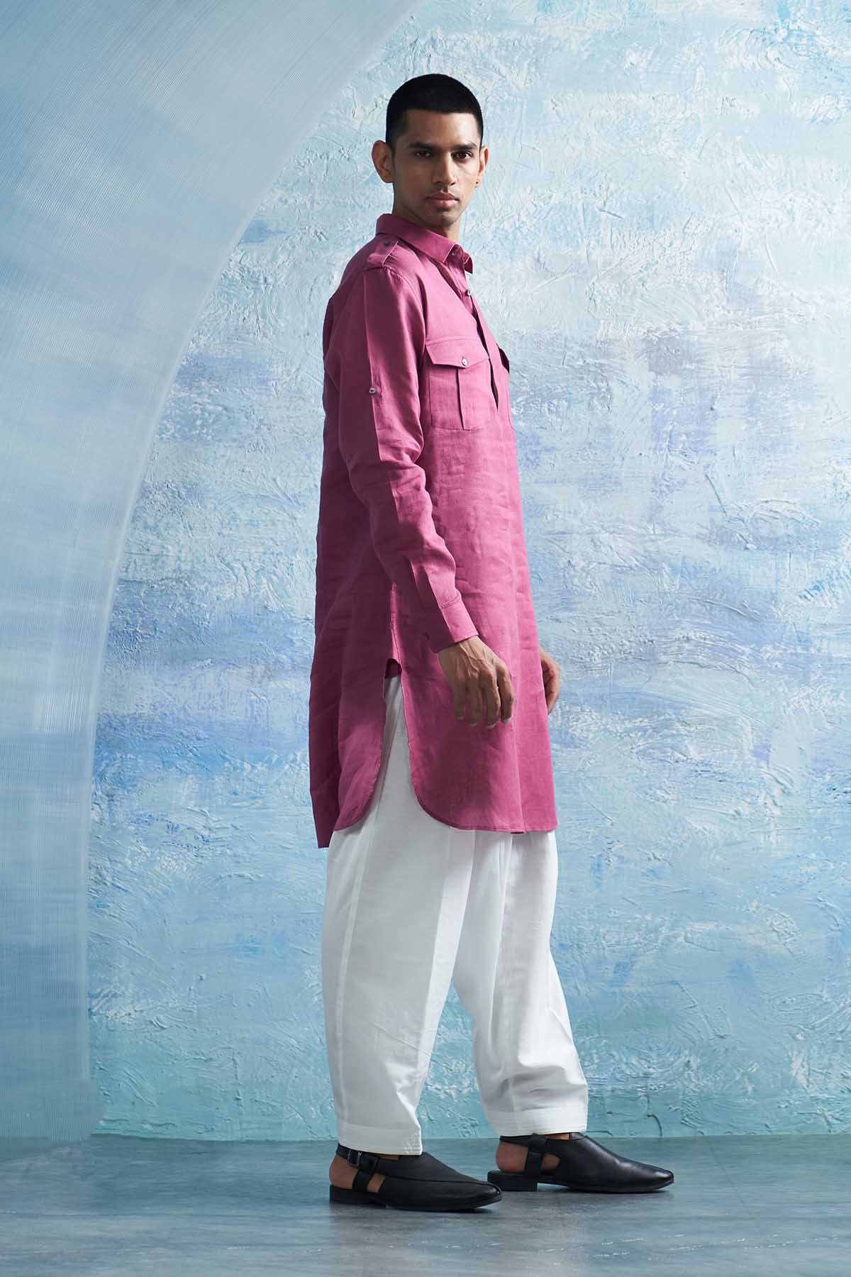 Pink Collar Pathani Kurta Set