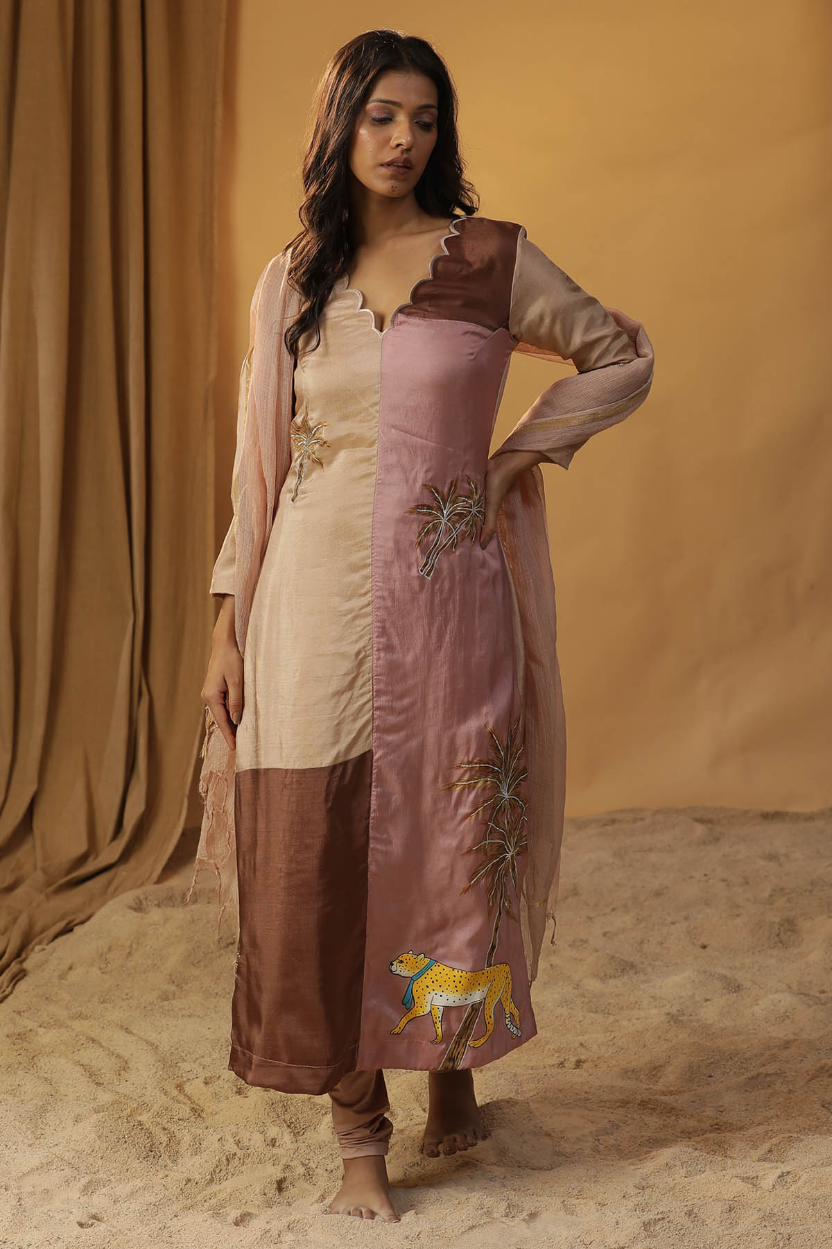 Arpita Sulakshana Pink Colorblock Print Kurta Set for women online at ScrollnShops