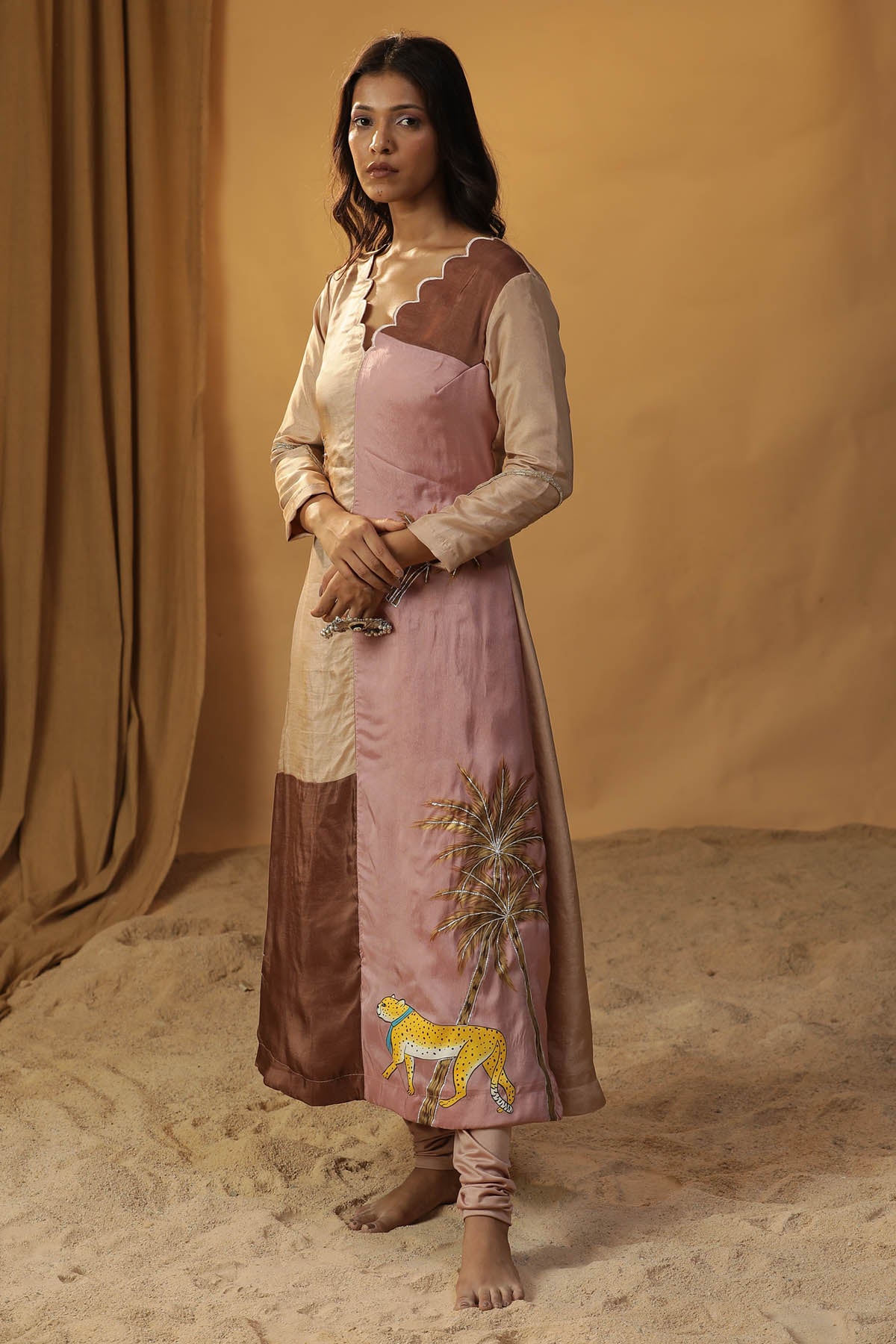 Pink Colorblock Print Kurta Set