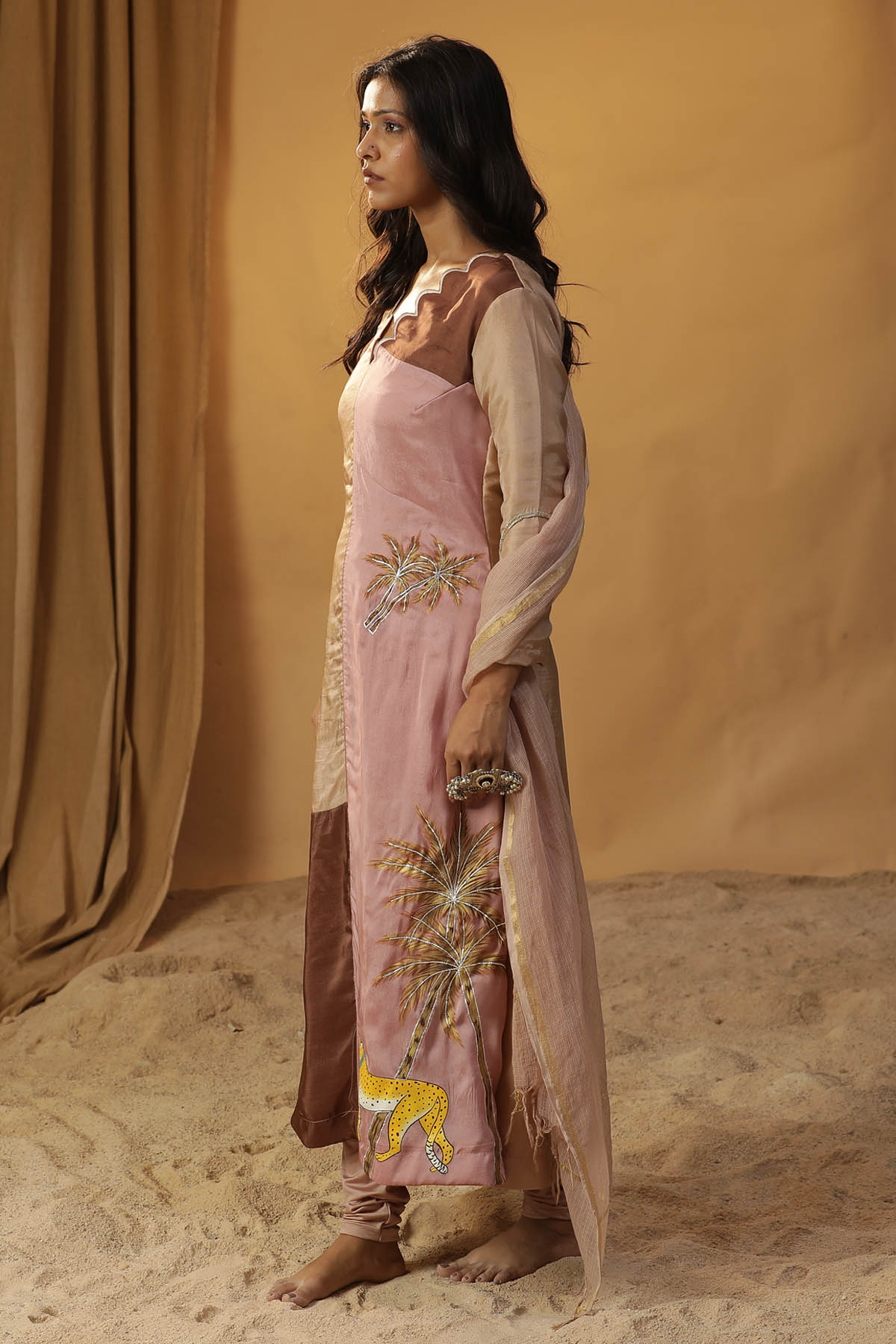 Pink Colorblock Print Kurta Set