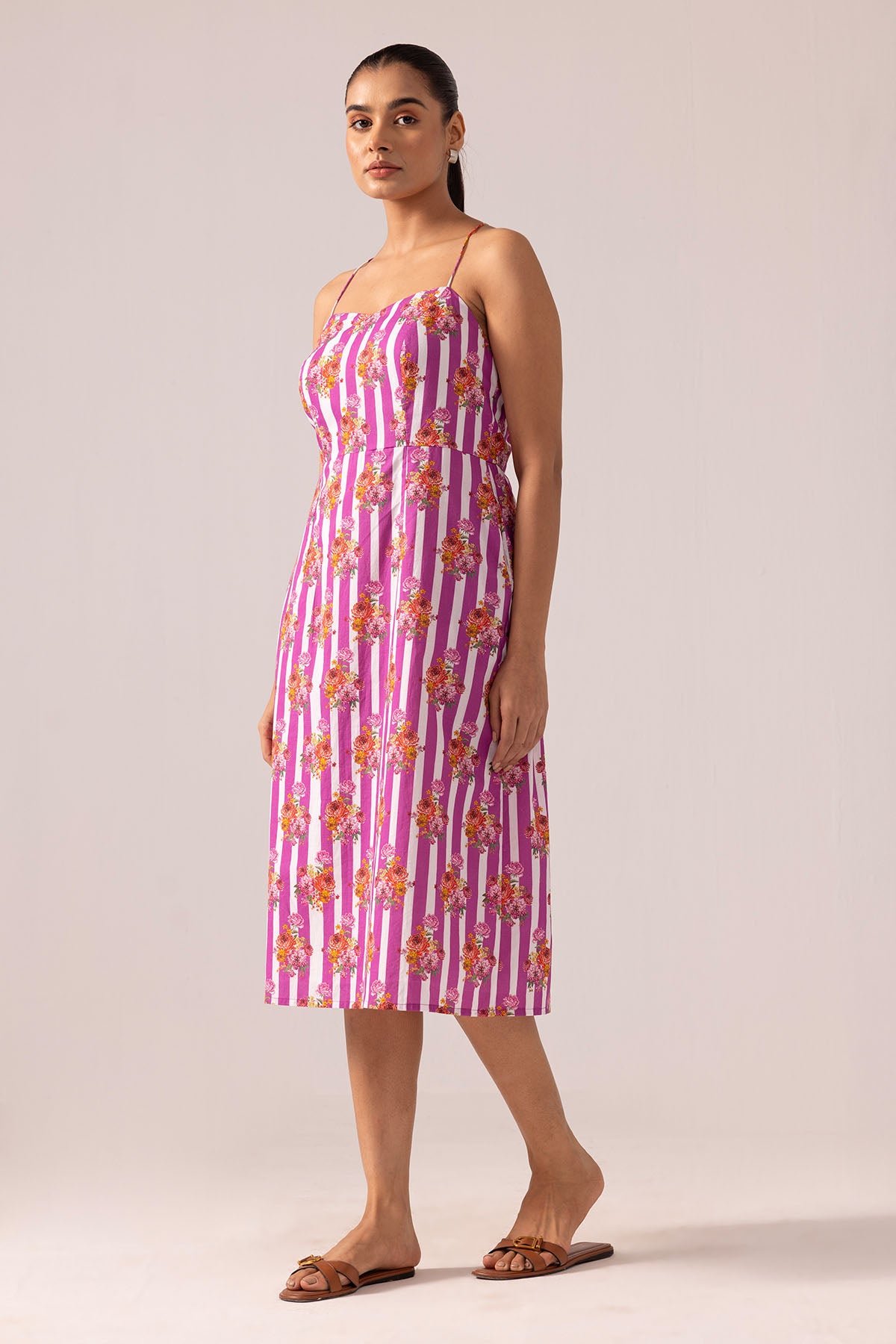 Pink Cotton Backless Midi Dress