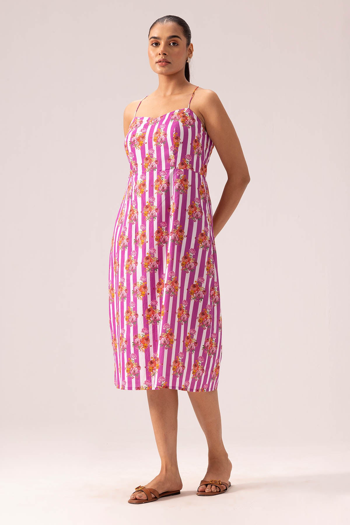 Pink Cotton Backless Midi Dress