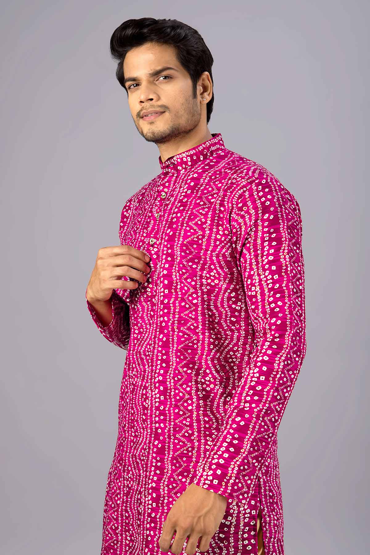 Pink Cotton Bandani Print Kurta