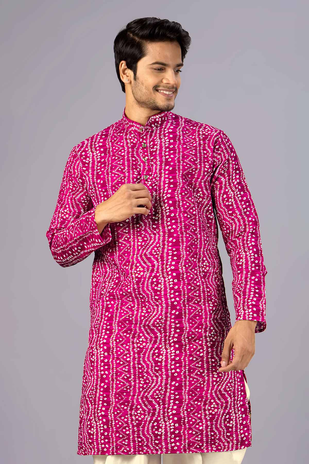 Buy Pink Cotton Bandani Print Kurta for women by Priyanka Jain online available at scrollnshops