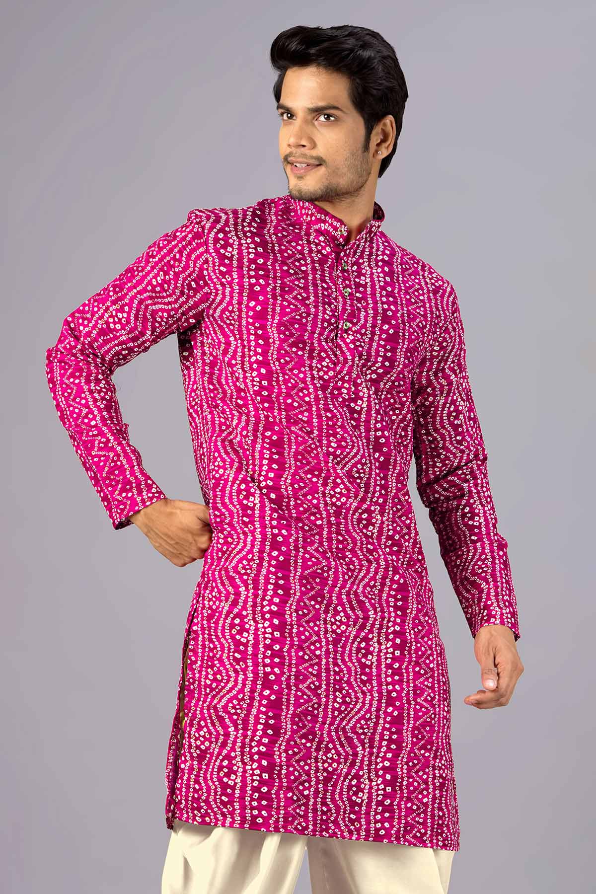 Pink Cotton Bandani Print Kurta