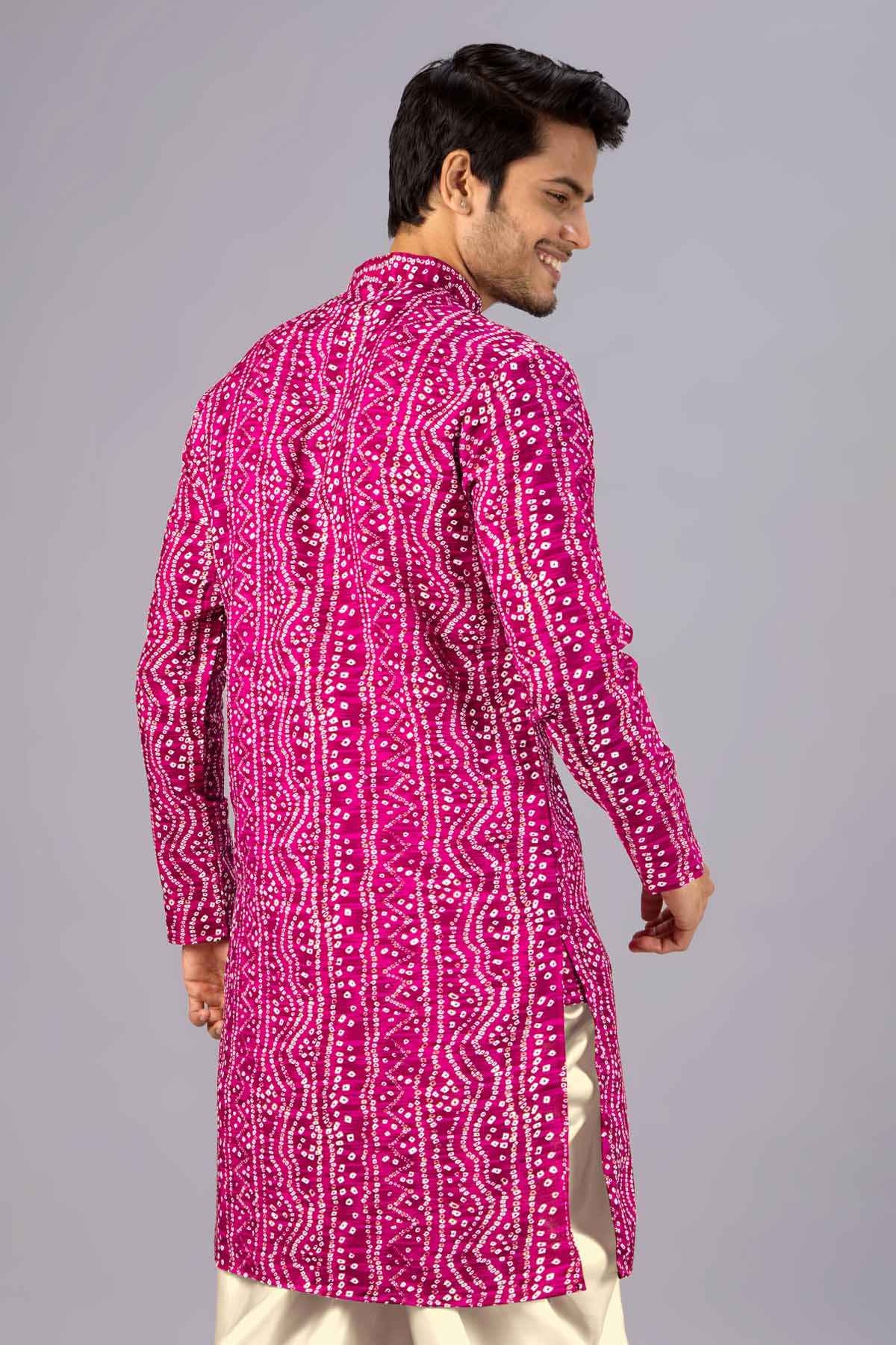 Pink Cotton Bandani Print Kurta