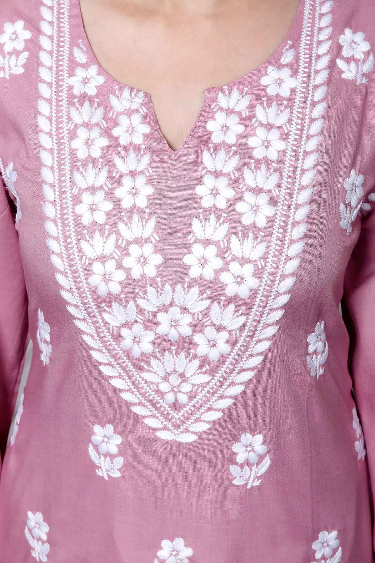 Pink Cotton Chikankari Kurta Set