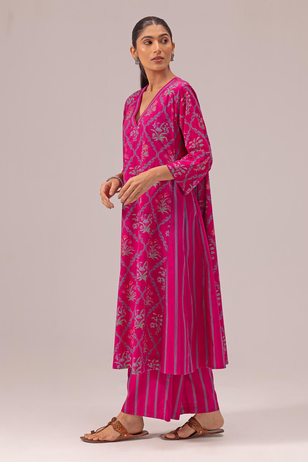 Pink Cotton Choga Kurta & Pants