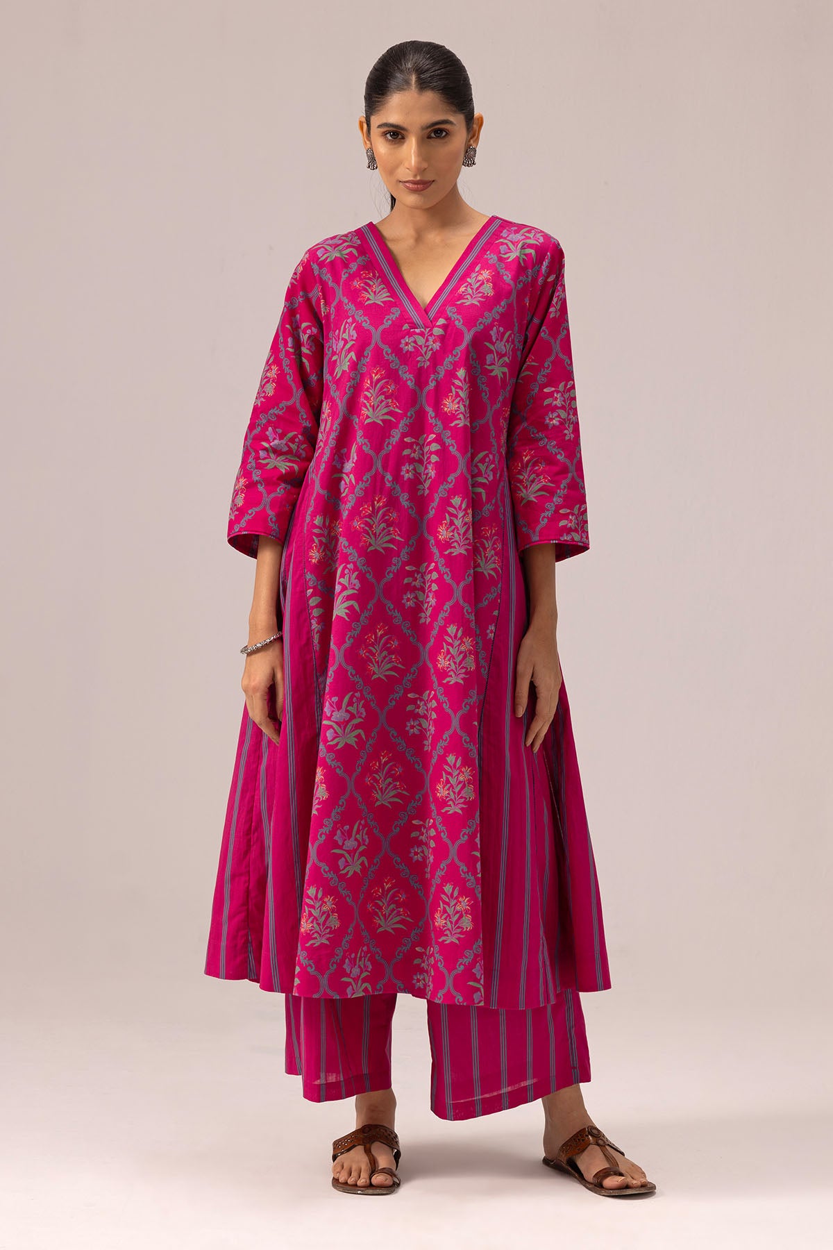 Pink Cotton Choga Kurta & Pants