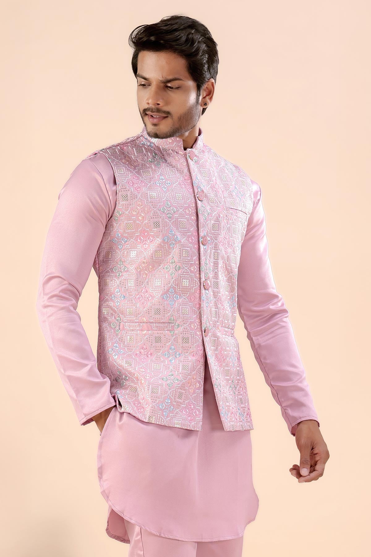 Buy Pink Cotton Embroidered Bundi for women by Priyanka Jain online available at scrollnshops
