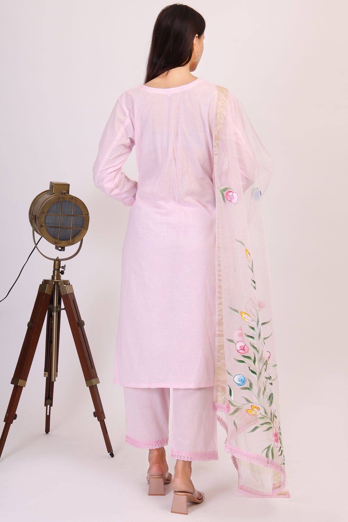 Pink Cotton Floral Kurta Set