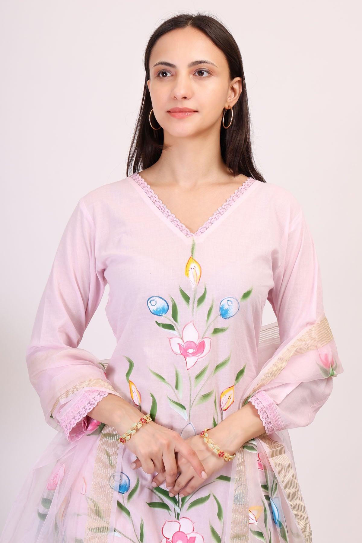Pink Cotton Floral Kurta Set