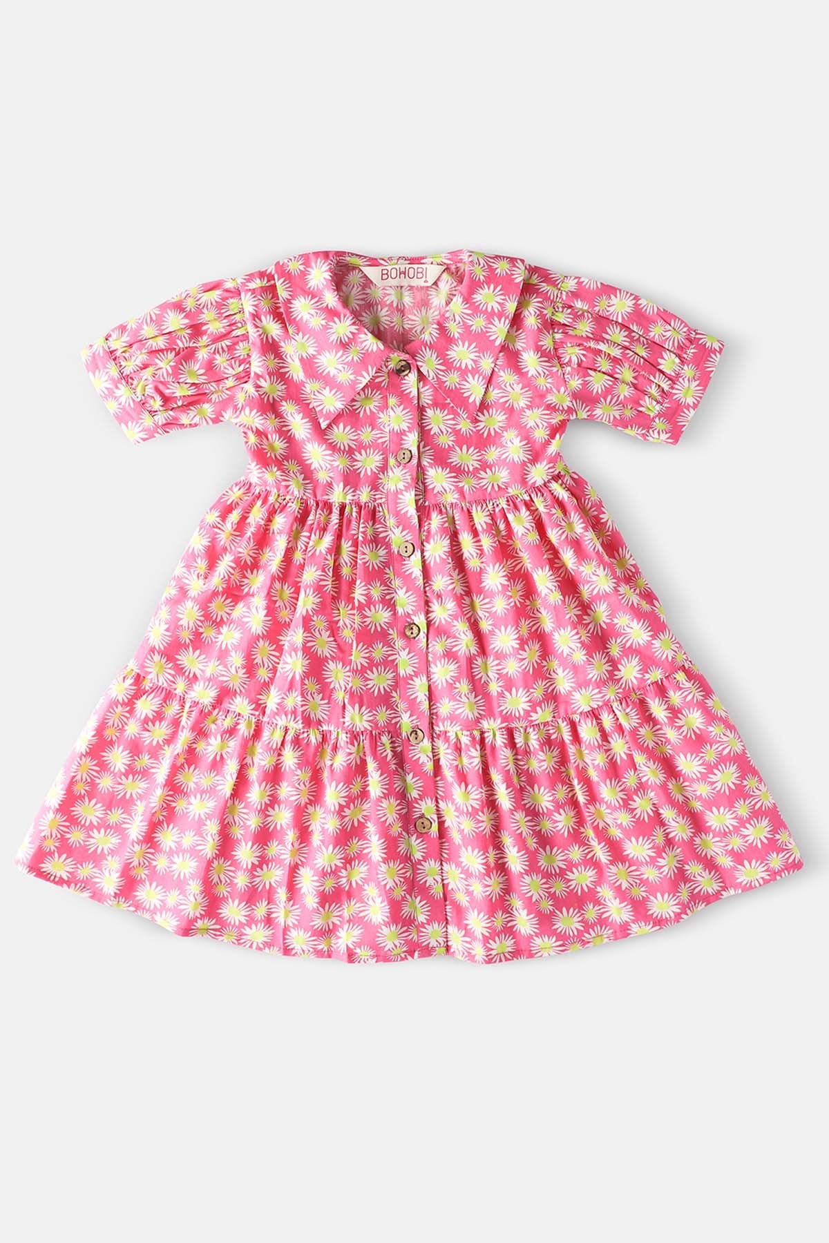 Bohobi Pink Cotton Floral Print Dress for kids online at ScrollnShops