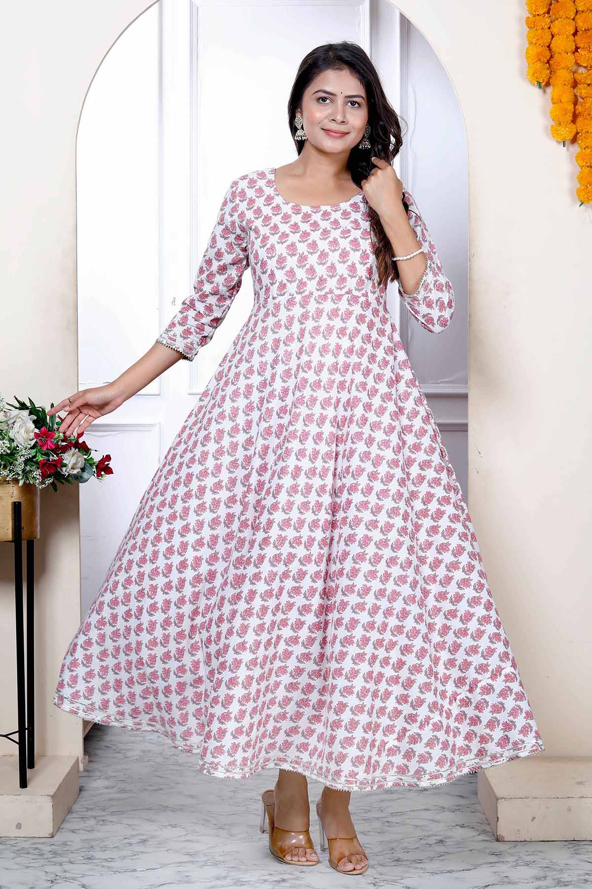 Buy Pink Cotton Gota Patti Kurta by Miravan for women online at ScrollnShops