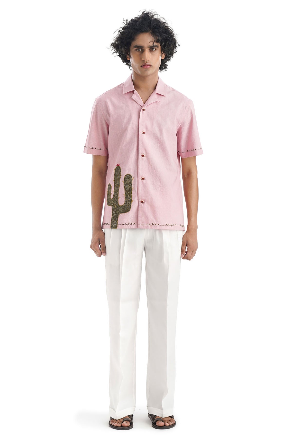 Pink Cotton Half Sleeves Shirt