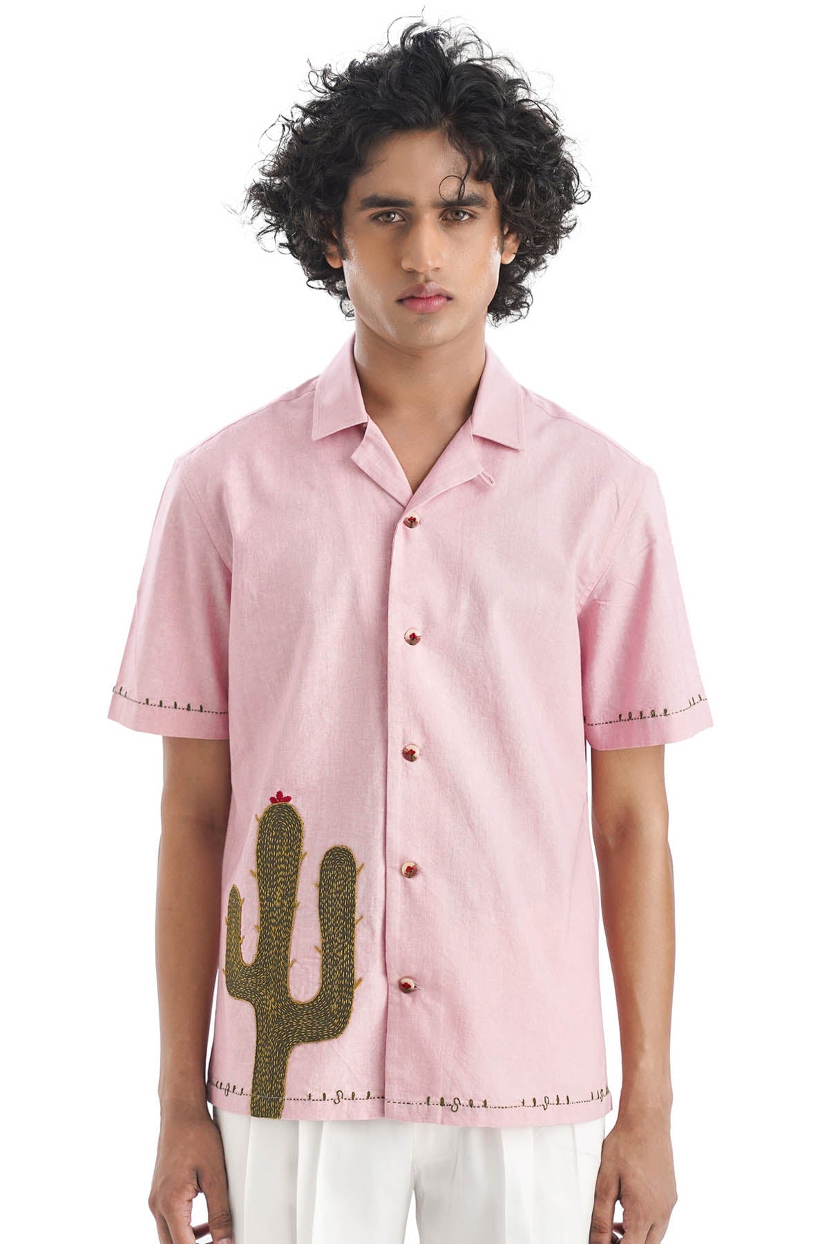 Notre Ame - Men Pink Cotton Half Sleeves Shirt for men online at ScrollnShops