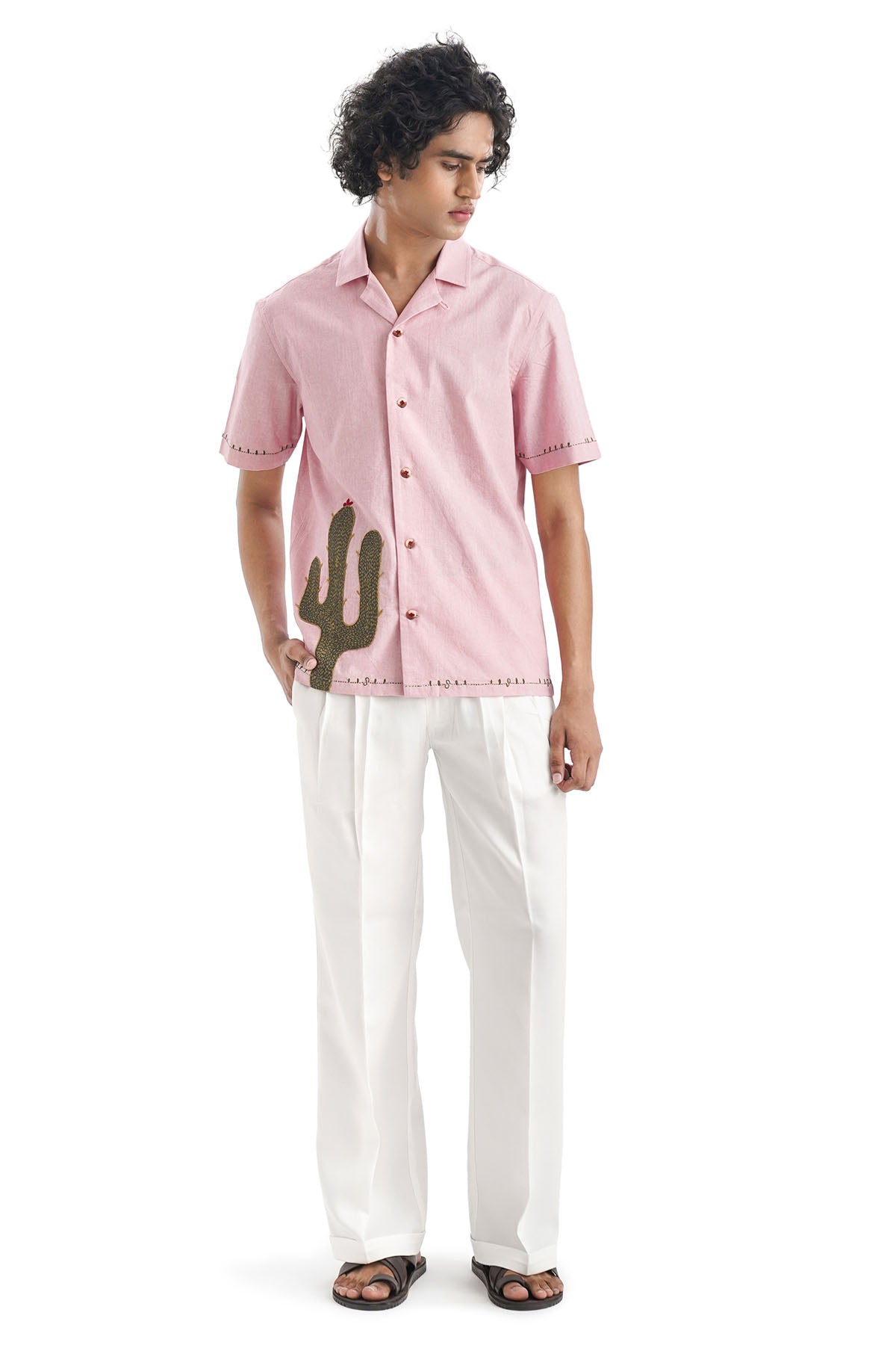 Pink Cotton Half Sleeves Shirt