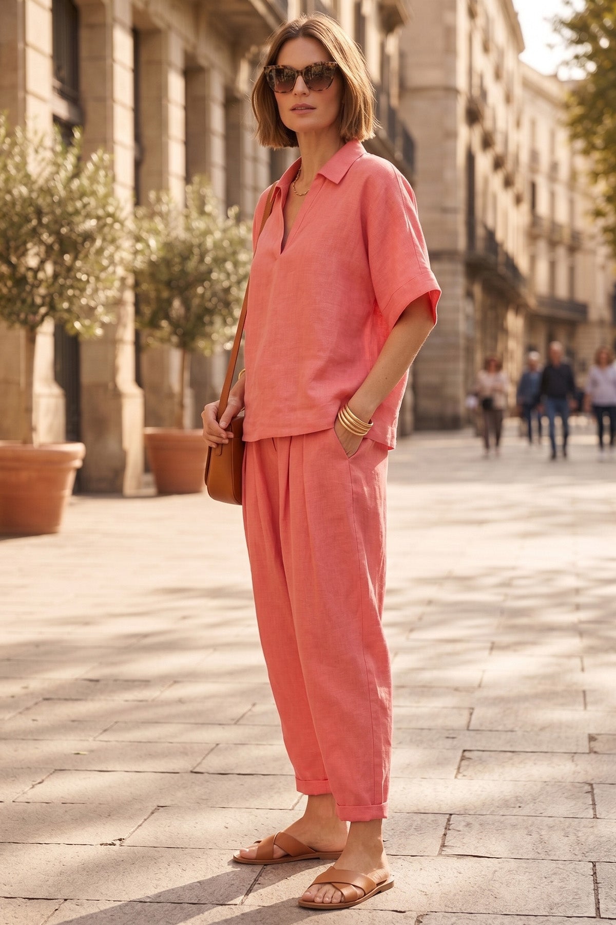 Pink Cotton Half Sleeves Top