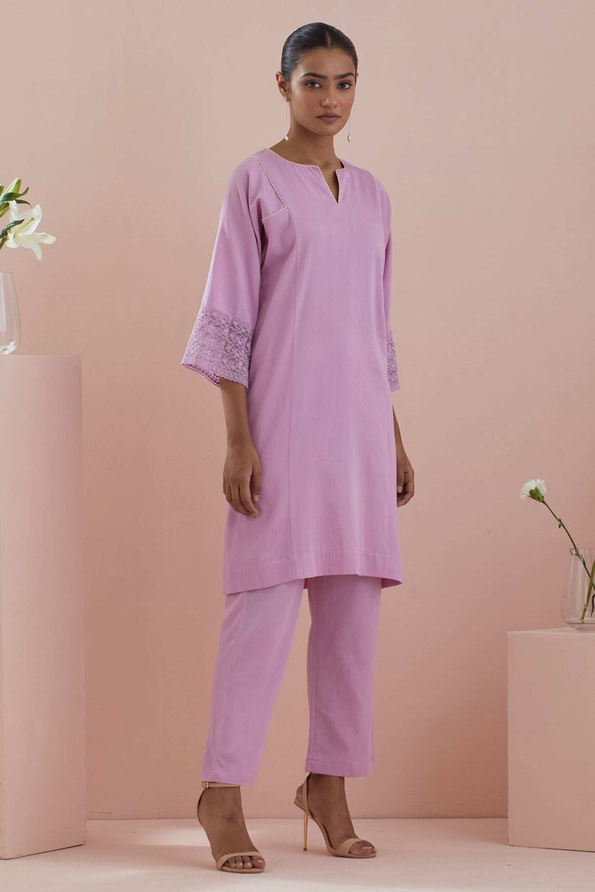 Pink Cotton Kalidar Kurta Set