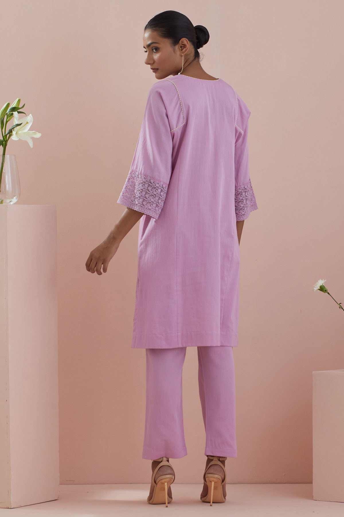 Pink Cotton Kalidar Kurta Set