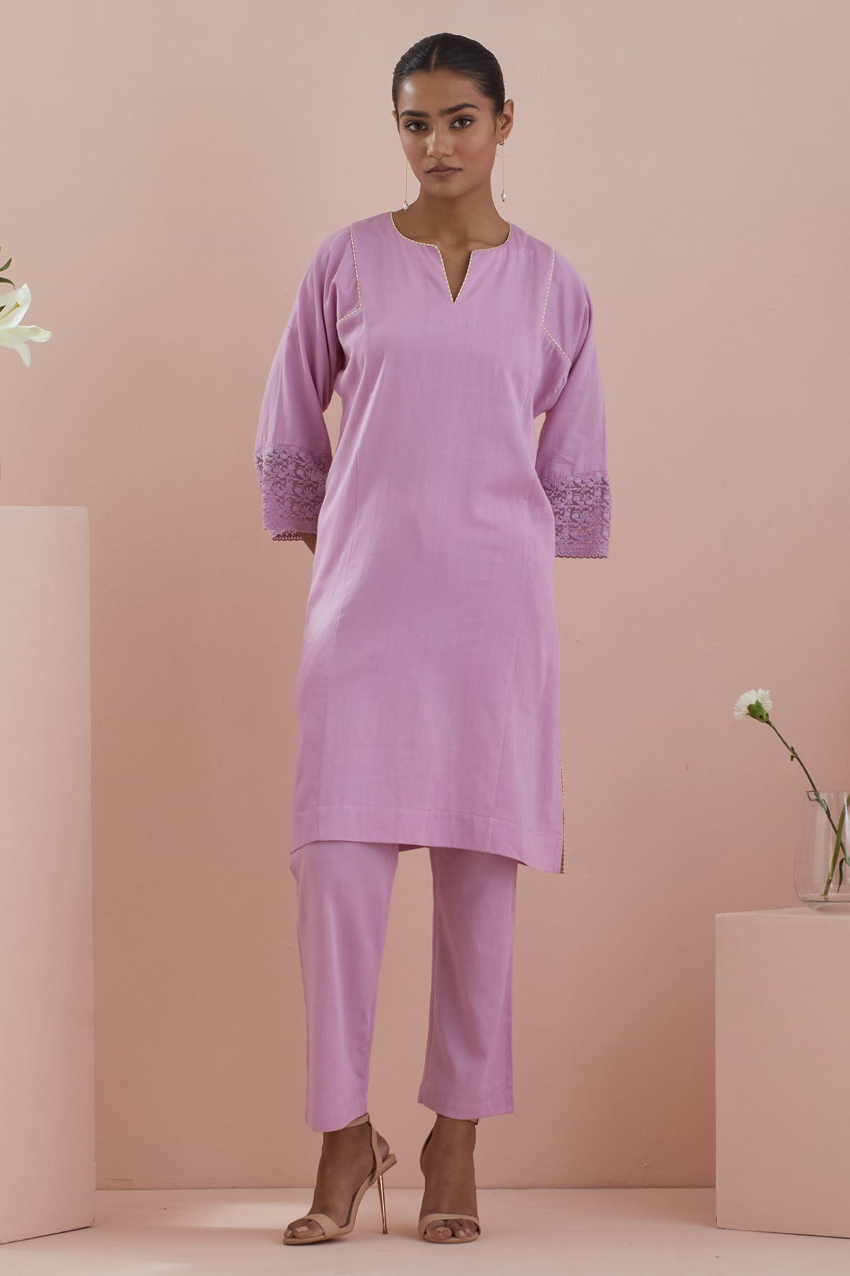 Vinusto Pink Cotton Kalidar Kurta Set for women online at ScrollnShops