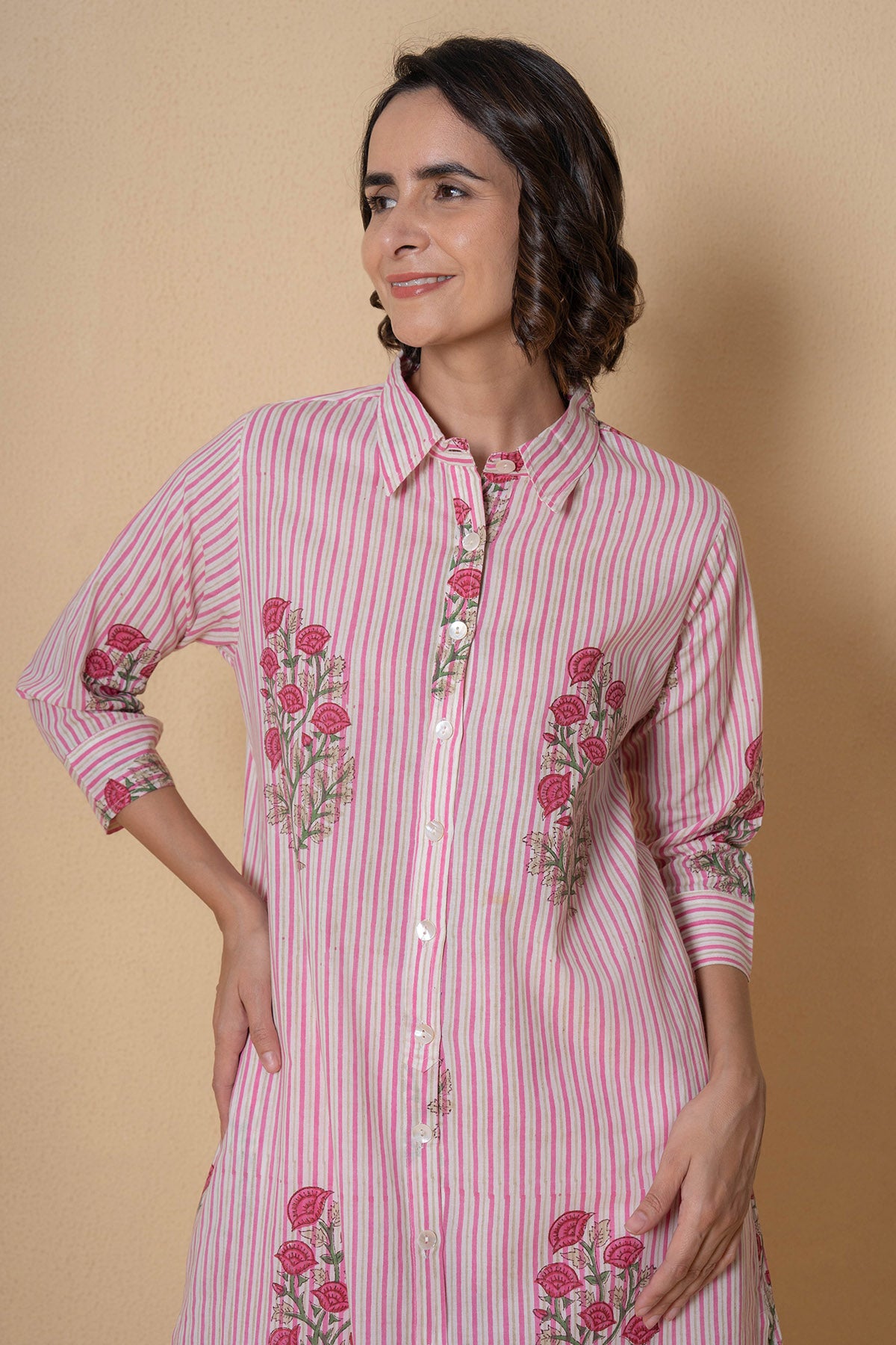 Pink Cotton Kurta And Pants