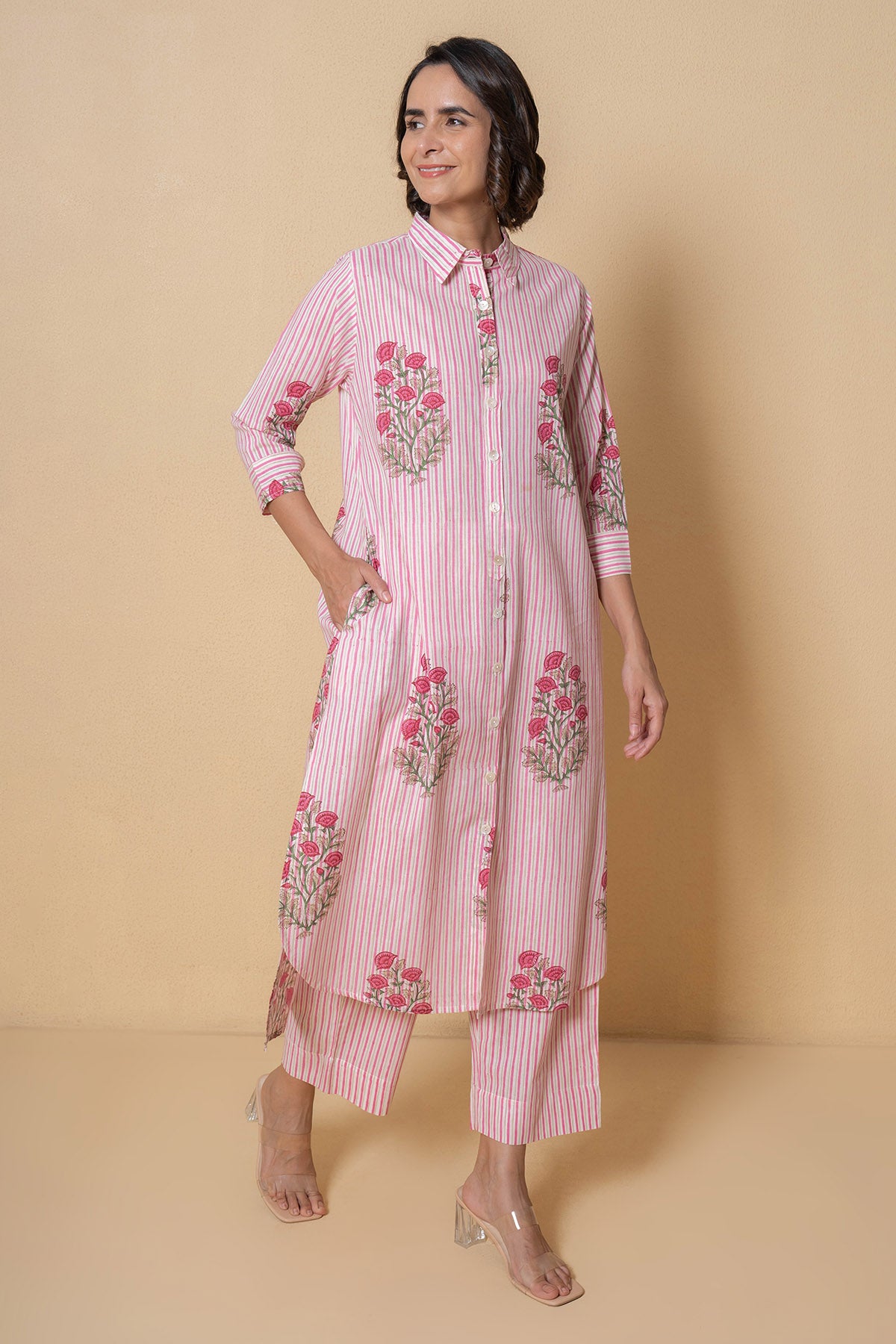 Pink Cotton Kurta And Pants
