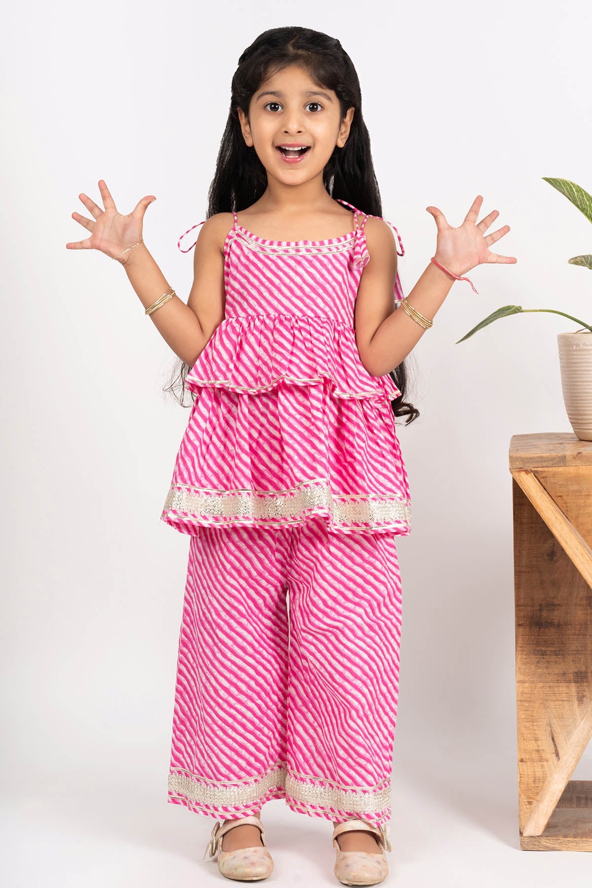 Buy Pink Cotton Layered Top & Pants by ViYa for Girls online at ScrollnShops