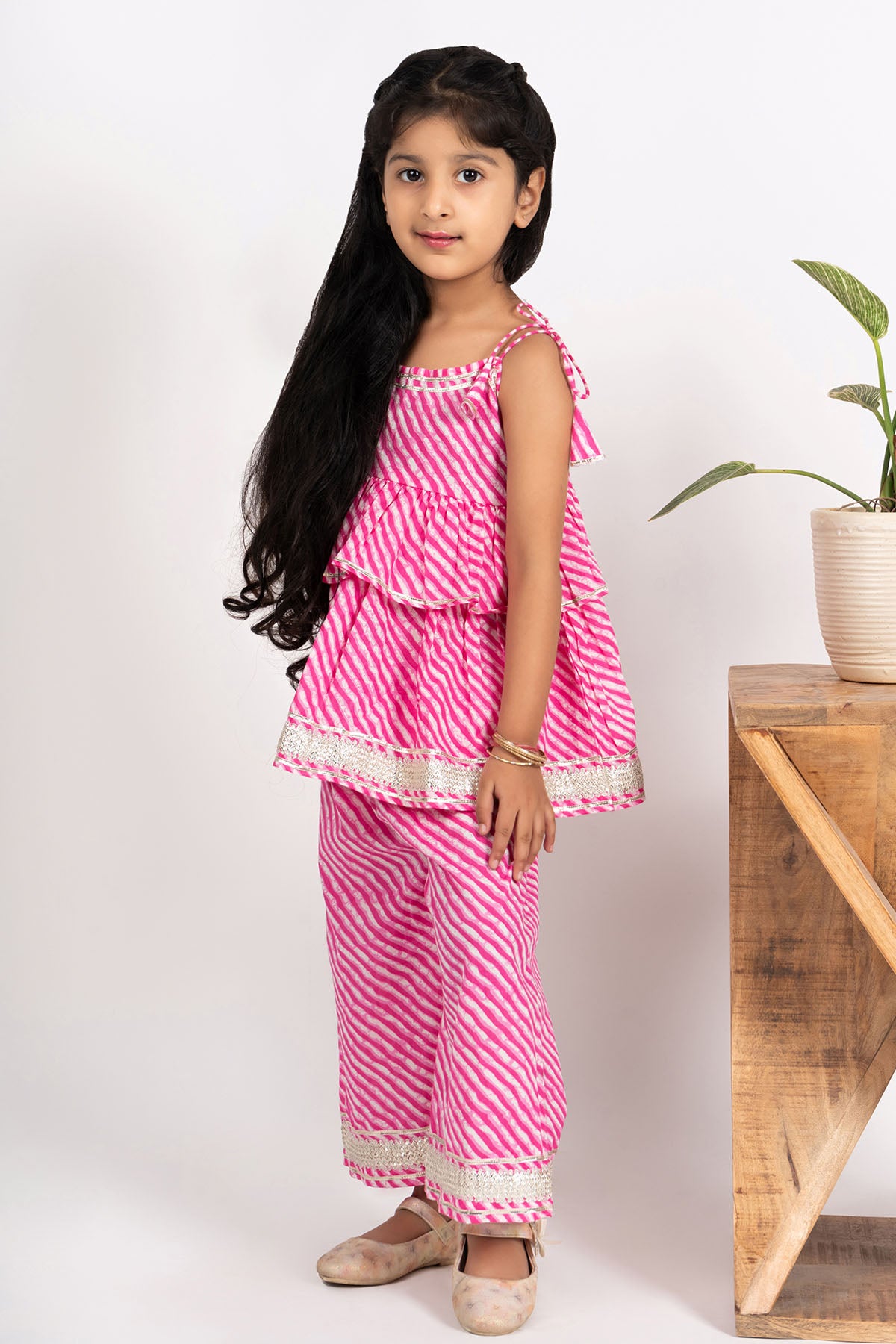 Pink Cotton Layered Top & Pants