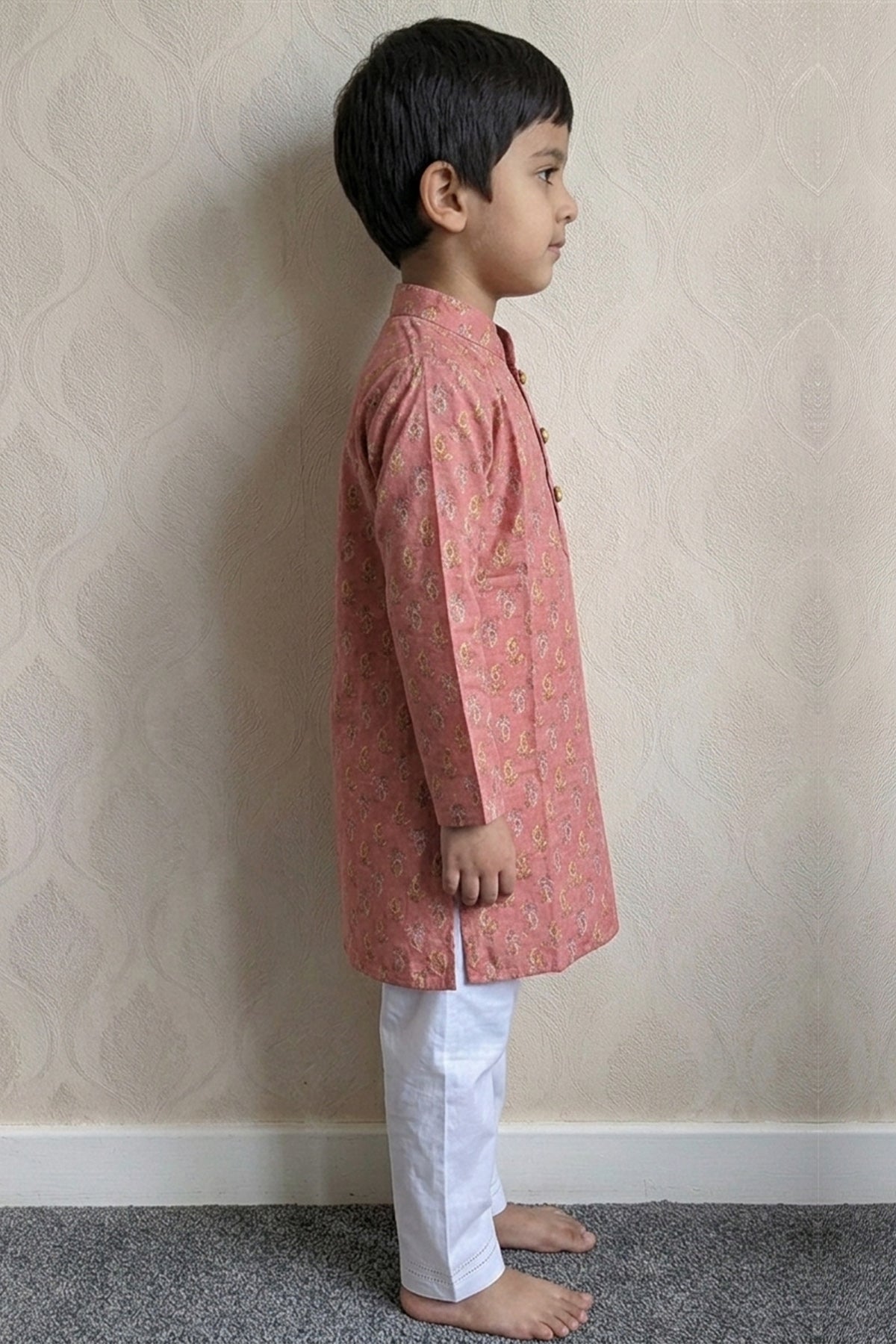 Pink Cotton Motifs Kurta Set
