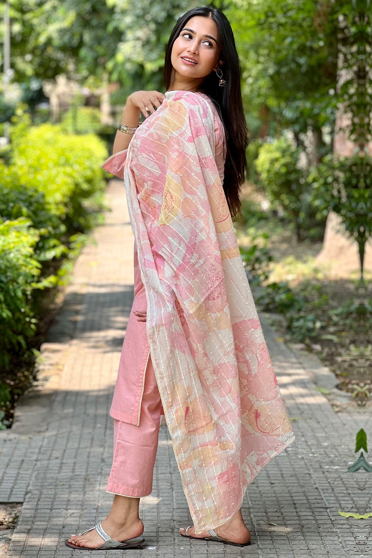 Cotton Painted Pink Kurta Set