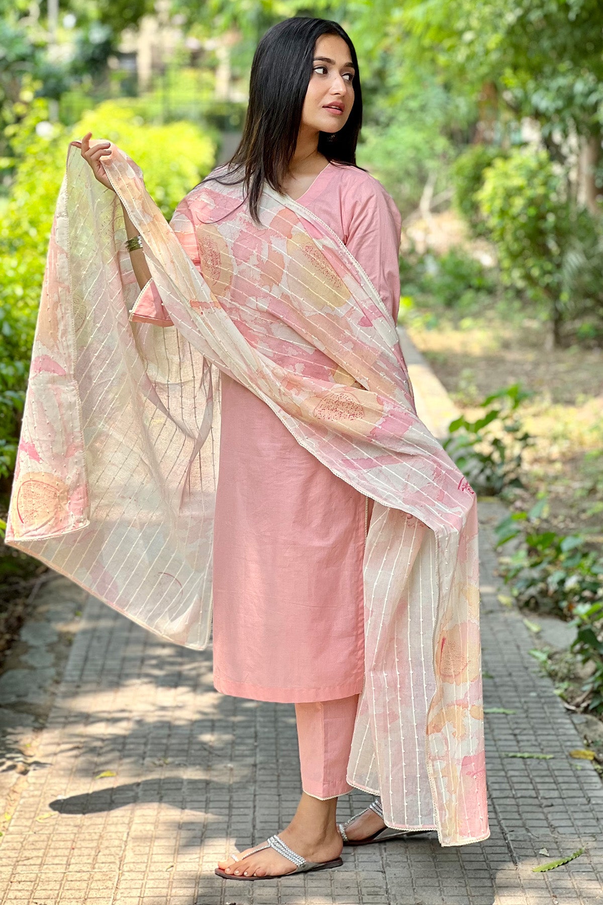 Cotton Painted Pink Kurta Set