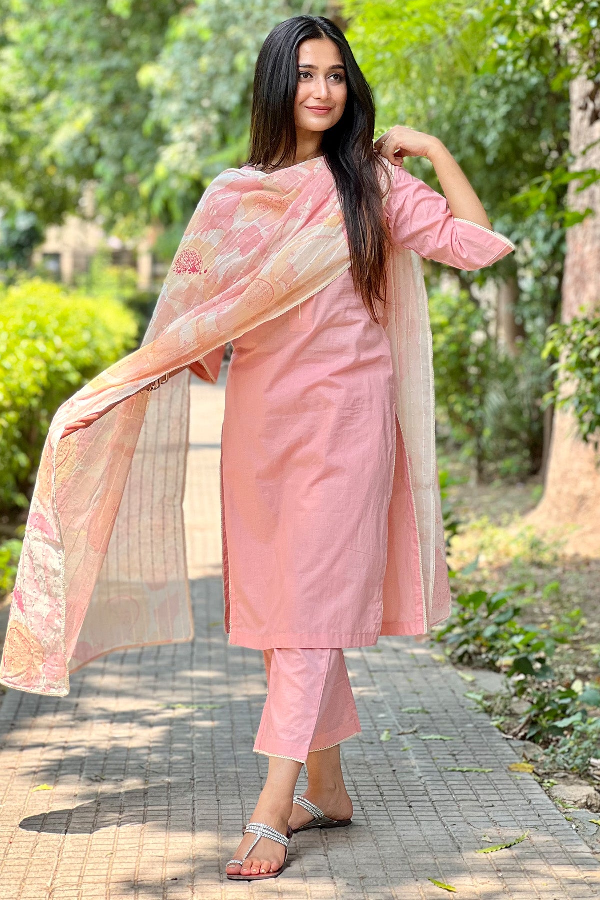 Cotton Painted Pink Kurta Set