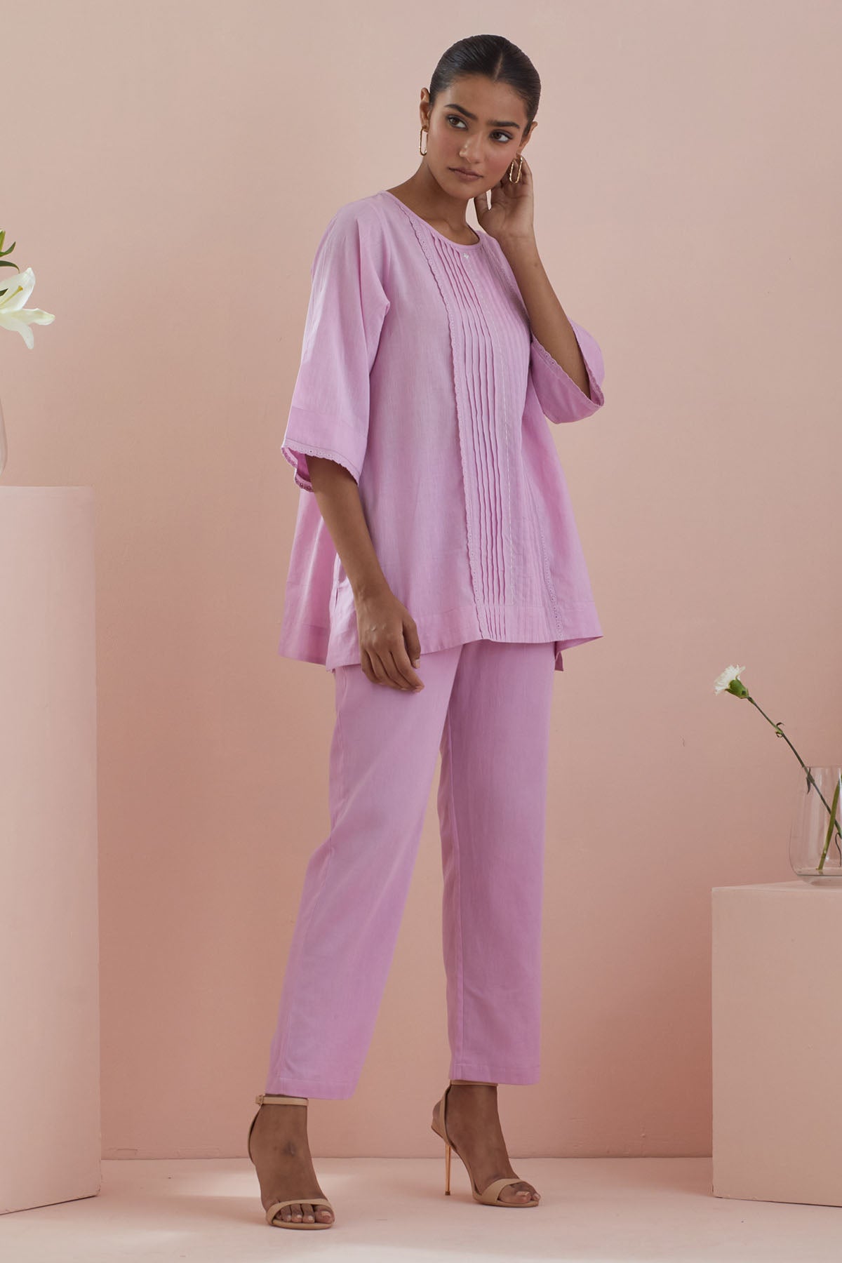 Pink Cotton Pintuck Co-ord Set