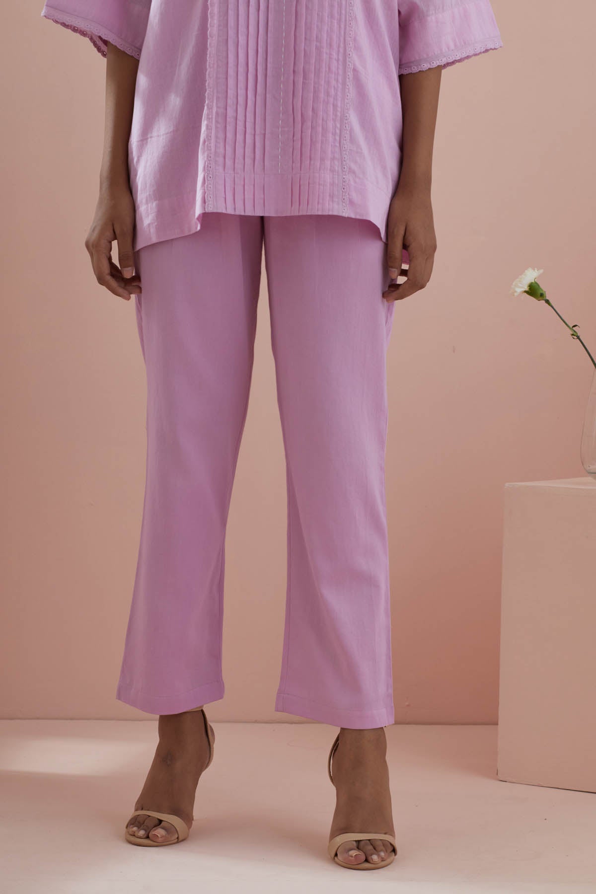 Pink Cotton Pintuck Co-ord Set