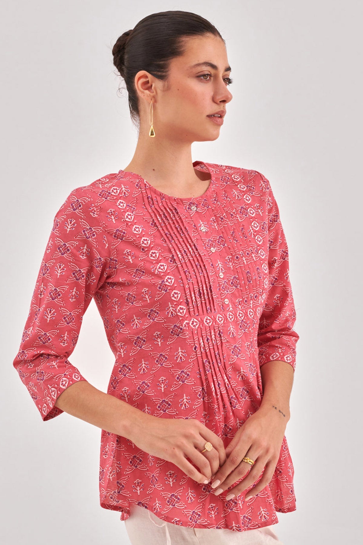Buy Pink Cotton Pintuck Detail Top for Women by Qomn Designer online available at scrollnshops