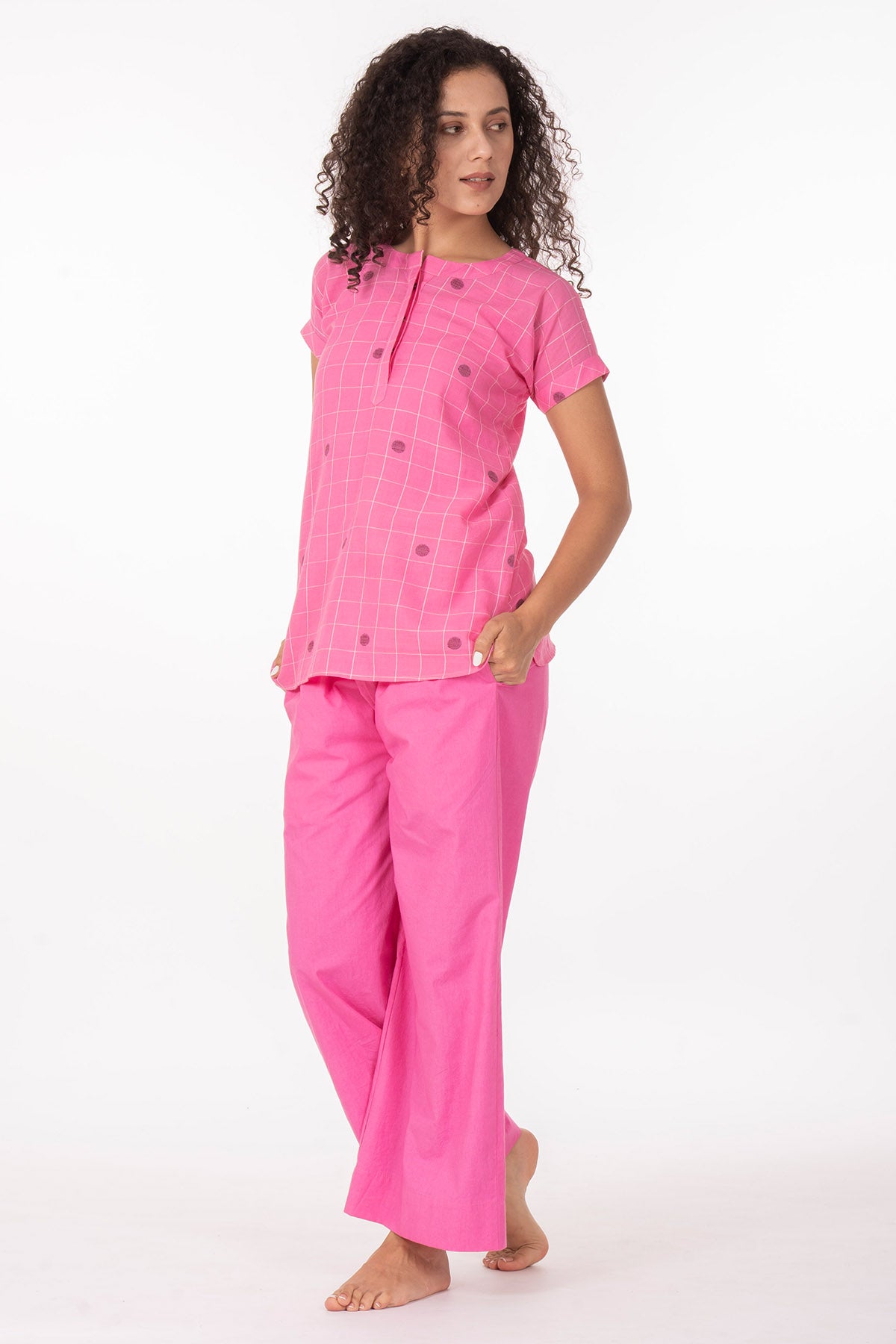 Pink Cotton Polka Co-ord Set