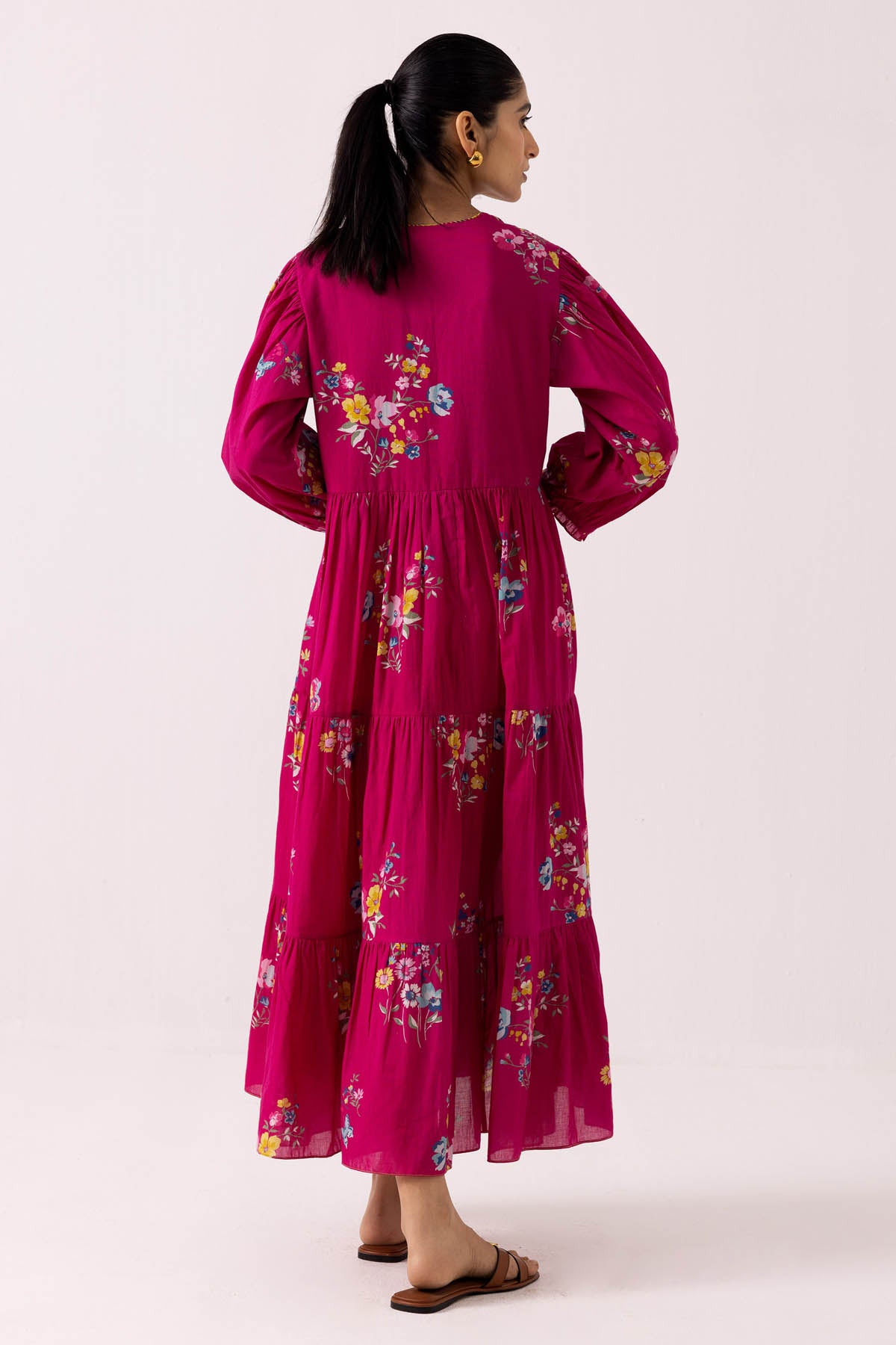 Pink Cotton Print Flared Dress