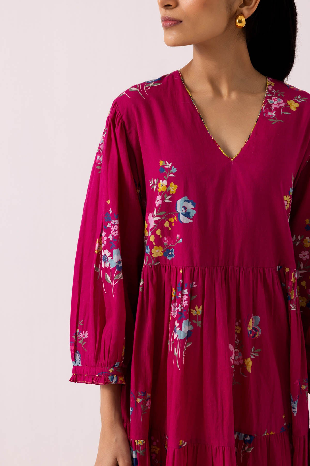 Pink Cotton Print Flared Dress