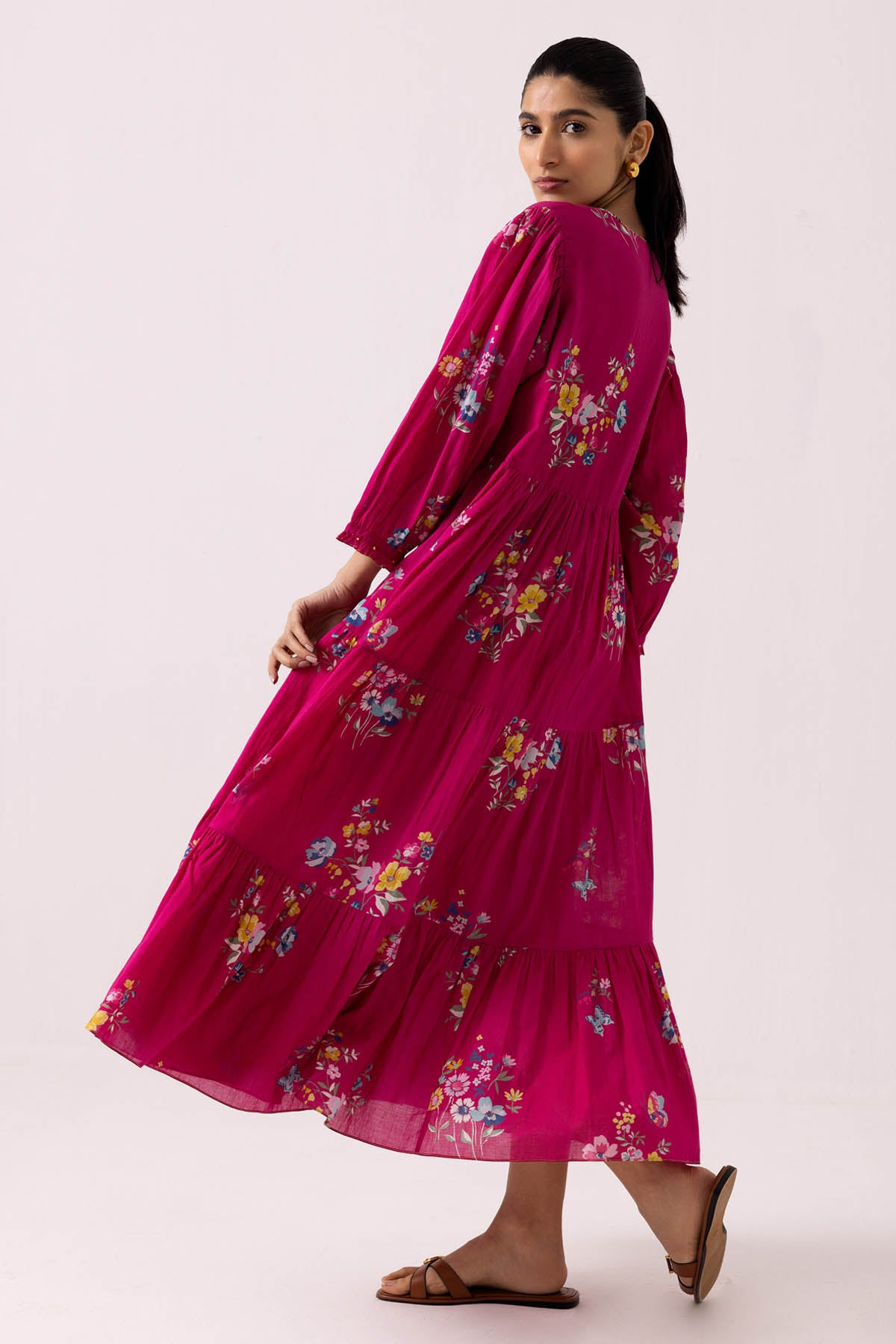Pink Cotton Print Flared Dress