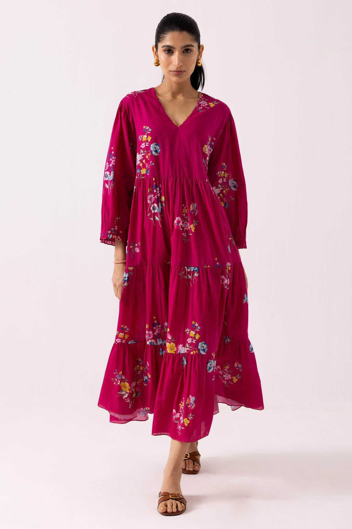 Buy Designer Pink Cotton Print Flared Dress Online at ScrollnShops