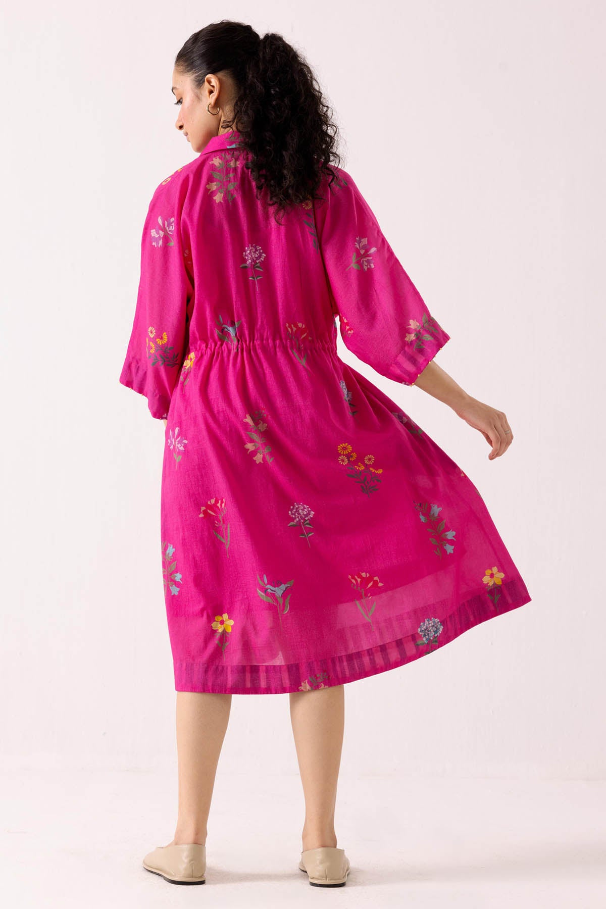 Pink Cotton Print Shirt Dress